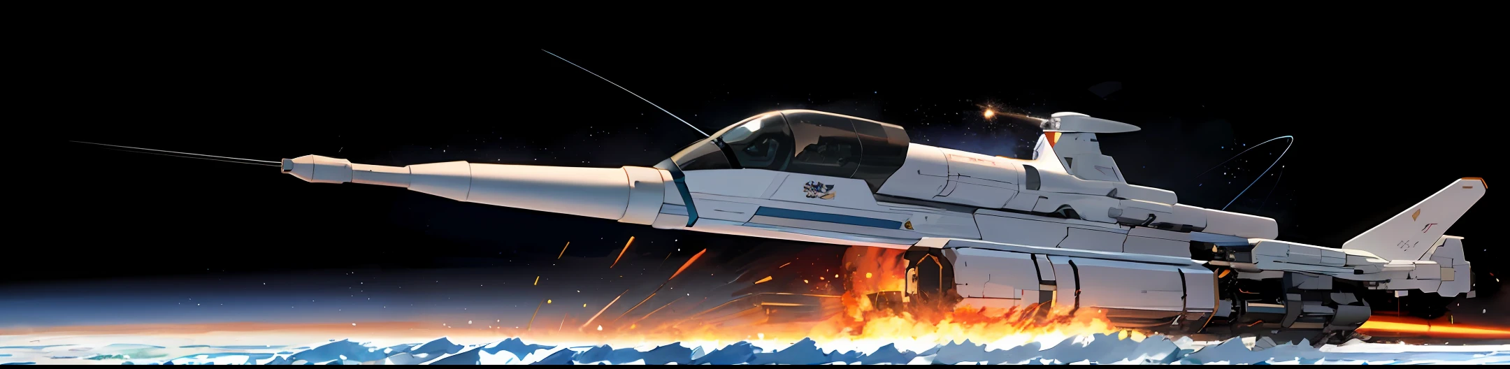 space ship，Interstellar voyage，Electromagnetic cannon，Interstellar torpedo，Fly at the speed of light，Simple，Metal style，Destroy the world