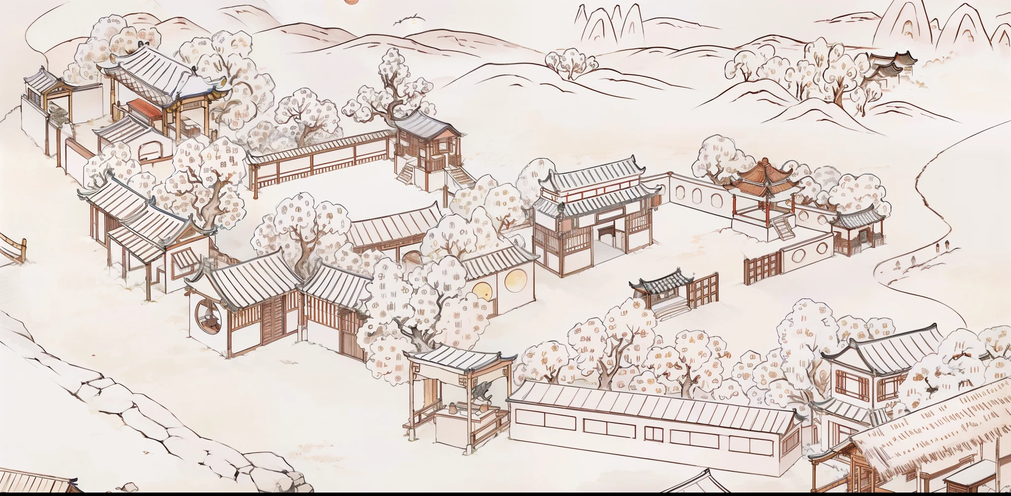 Ancient Chinese landscapes，Ancient buildings，Pavilions，Carved beams and paintings，enchanting scenery，Night，Moon light，Layered, Rich light and shadow,Mid-Autumn Festival, Ink painting style，clean color，Low-saturation colors，Colors of low brightness，Decisive cut，Leave white space，impressionistic，tmasterpiece，ultra - detailed，Epic composition,  HighestQuali，hyper realisitc，Art germ --v 6
