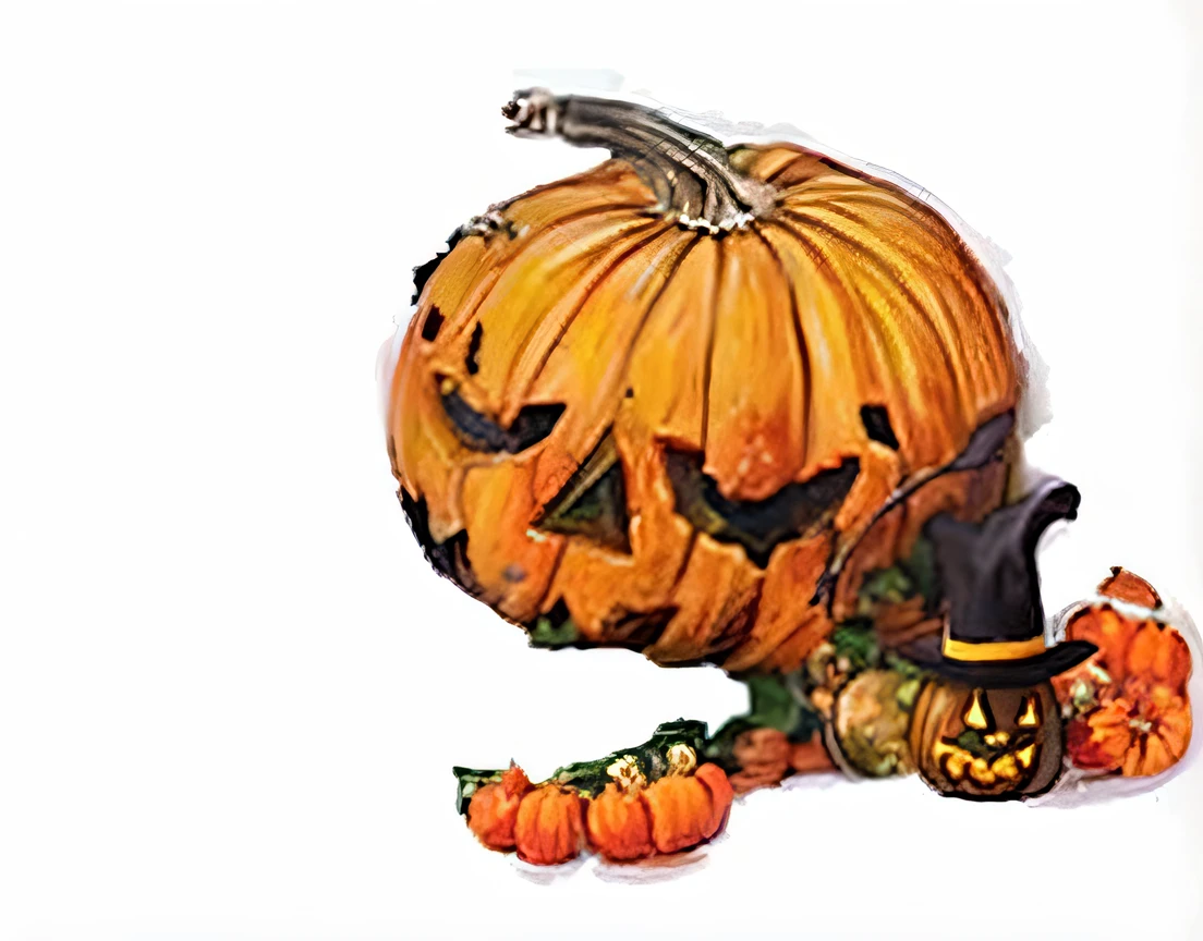 Pumpkin head, Halloween,halloween theme, halloween celebration, pumpkins,2D, A high resolution,white backgrounid,high light,handpainted,quadratic element,sketching,illustration,ultra - detailed,Pumpkin with an open mouth,2D