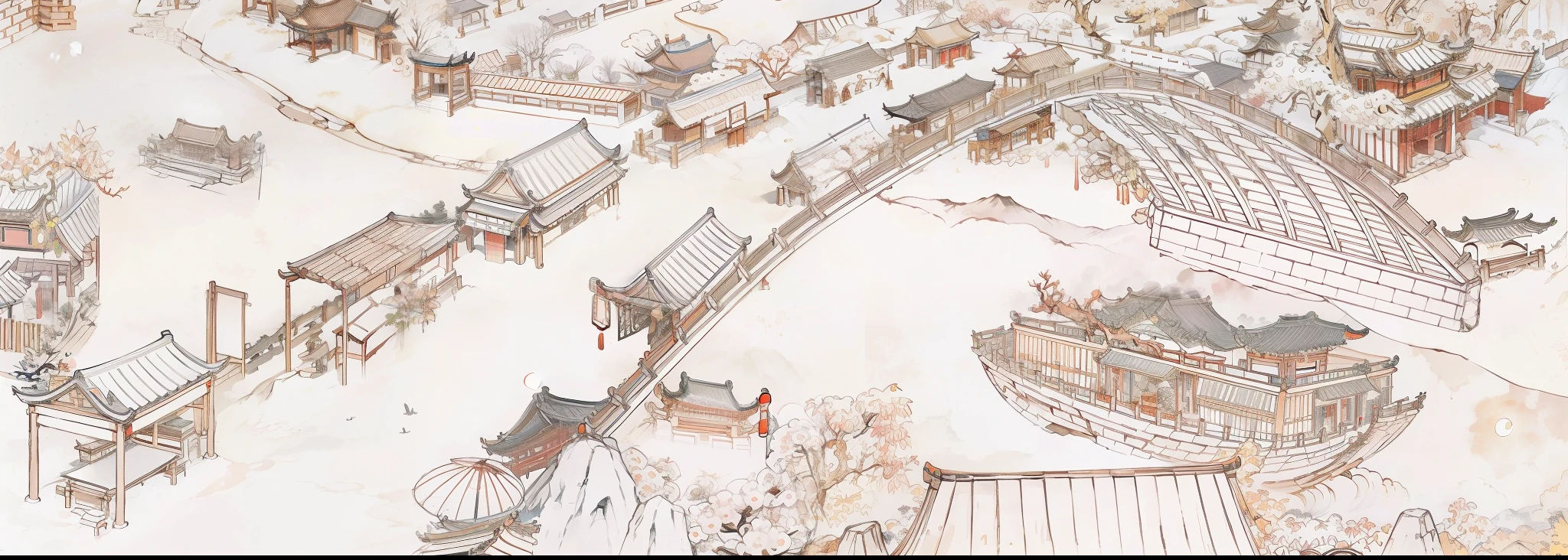 Ancient Chinese landscapes，Ancient buildings，Pavilions，Carved beams and paintings，enchanting scenery，Night，Moon light，Layered, Rich light and shadow,Mid-Autumn Festival, Ink painting style，clean color，Low-saturation colors，Colors of low brightness，Decisive cut，Leave white space，impressionistic，tmasterpiece，ultra - detailed，Epic composition,  HighestQuali，hyper realisitc，Art germ --v 6