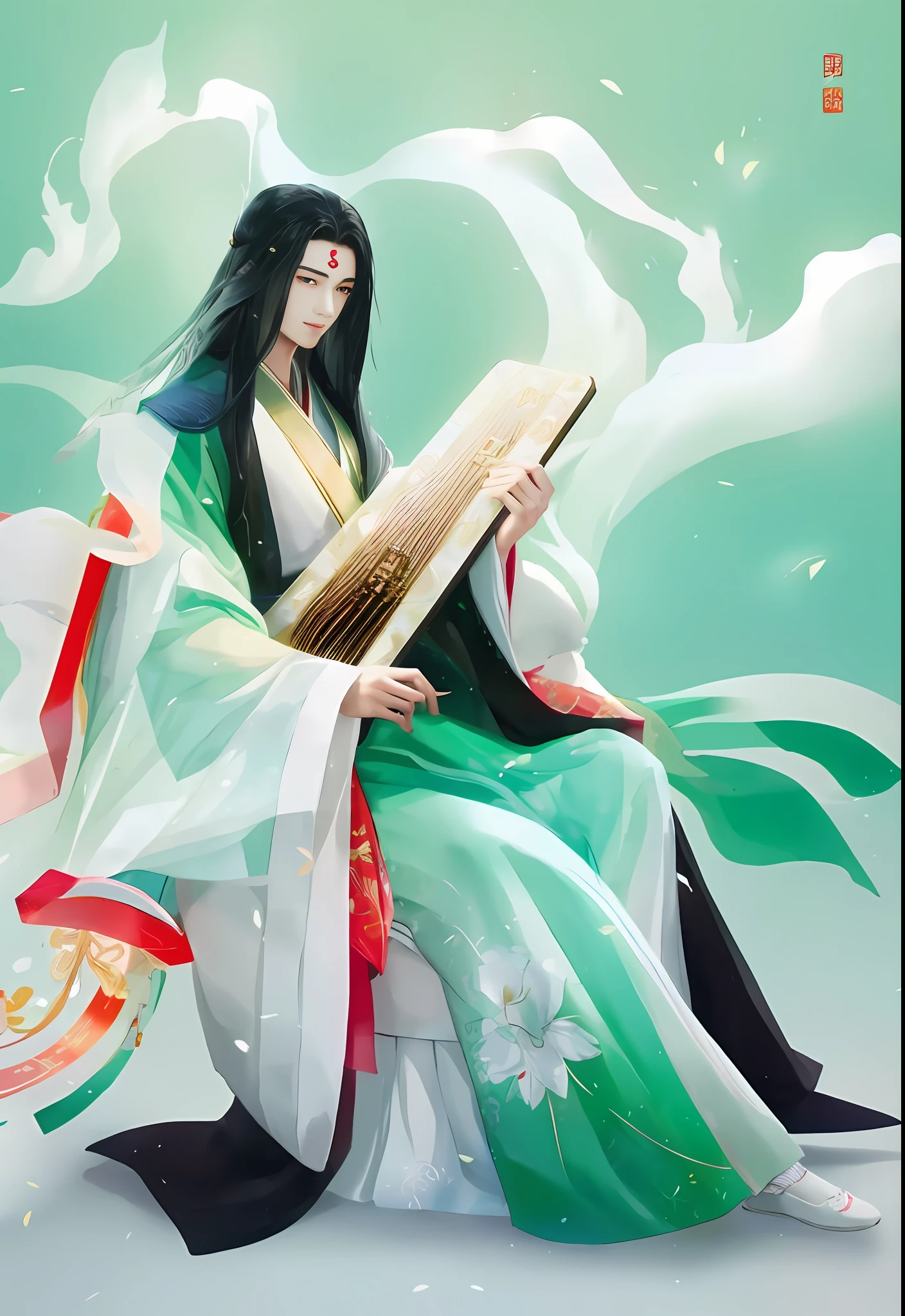 Handsome Chinese teenager,年轻,Immortal,There is a small red auspicious marker on the forehead,ssmile,highly accurate,Facial features,
