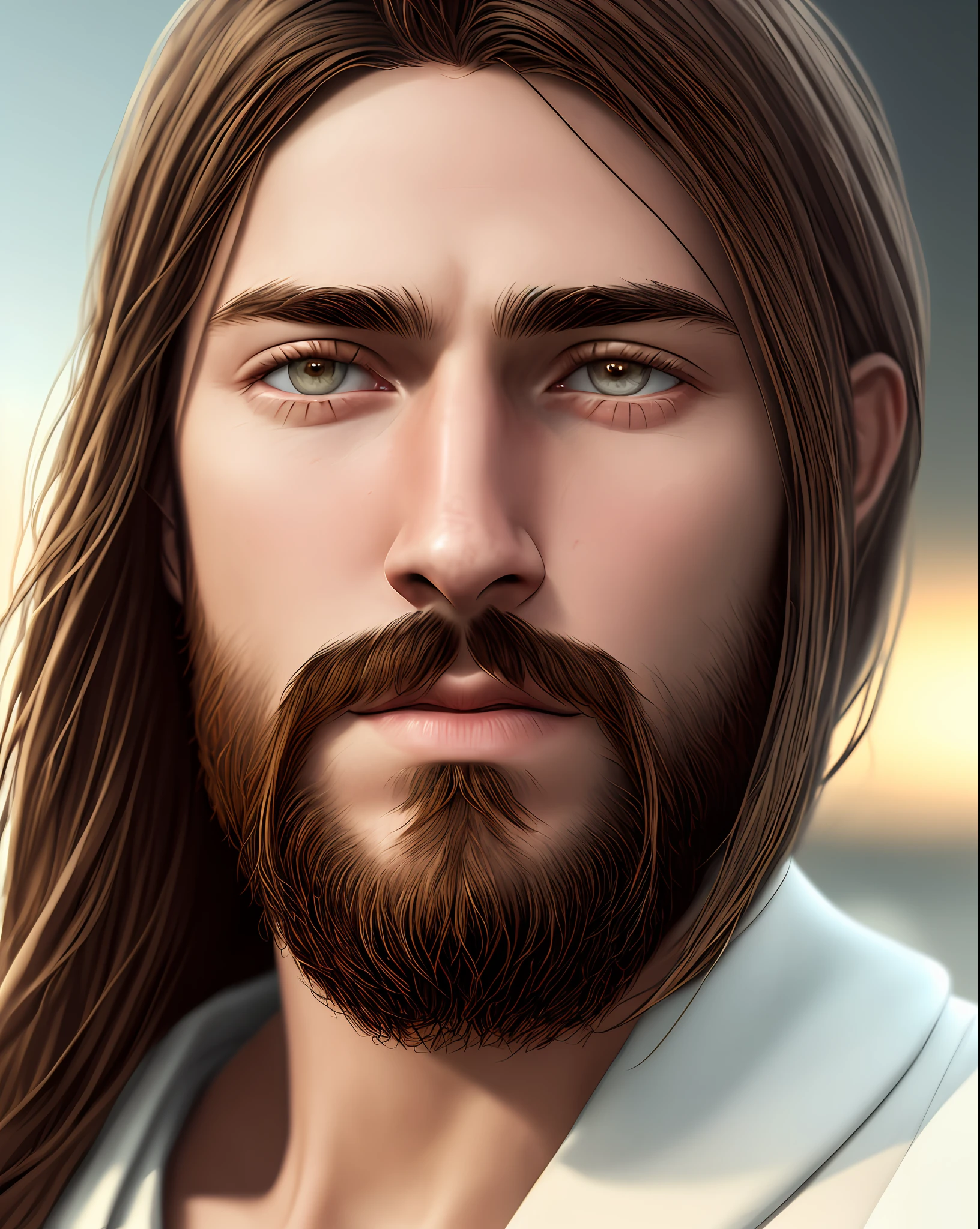 (symmetry),centered,a ((close)) up portrait,(Jesus),a very thin white man with long hair and a beard,wearing a long white robe,35mm,natural skin,clothes detail, 8k texture, 8k, insane details, intricate details, hyperdetailedhighly detailed,realistic,soft cinematic light,HDR,sharp focus, ((((cinematic look)))),intricate, elegant, highly detailed