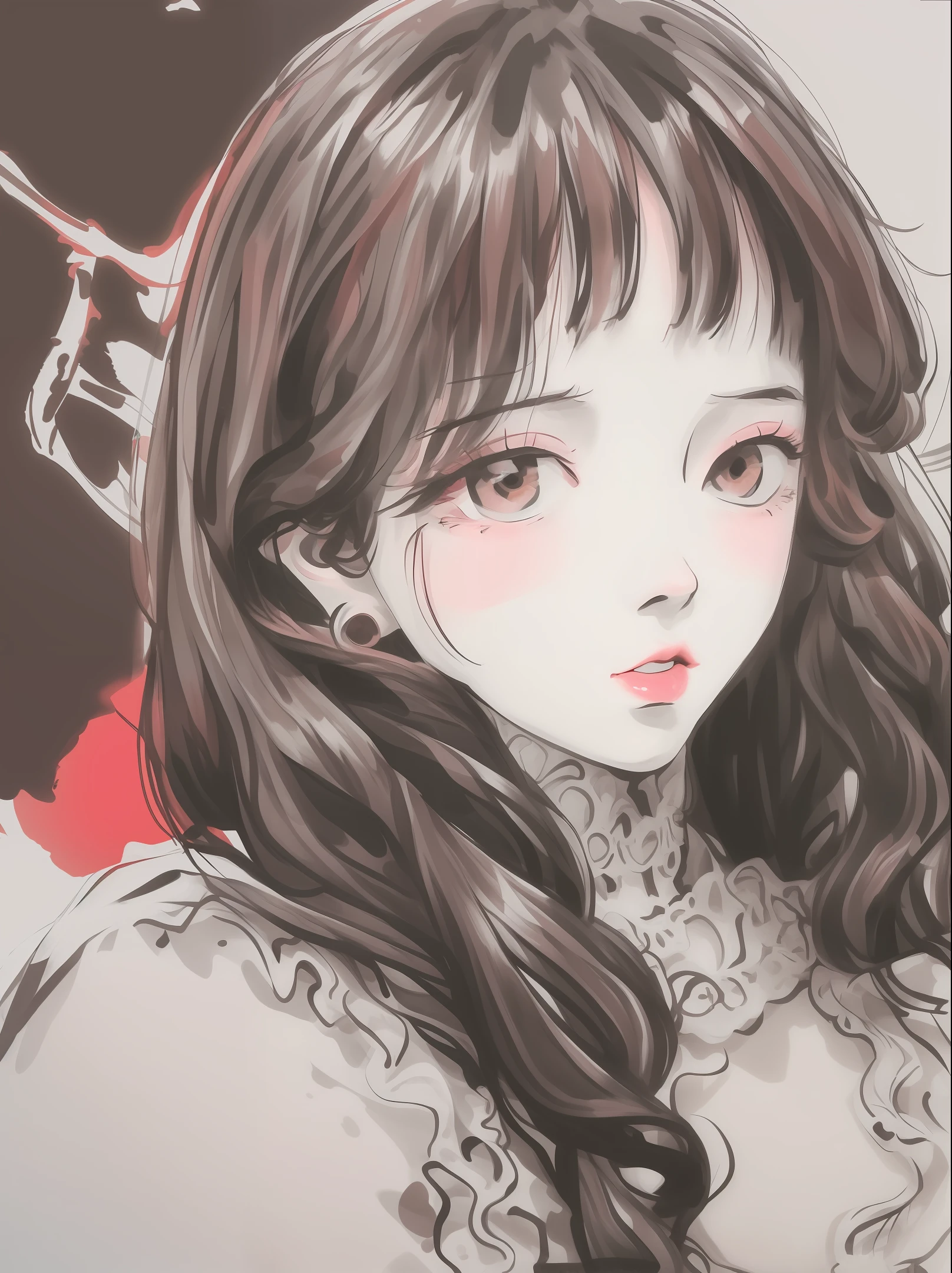 line art：2（（best qualtiy））， （（tmasterpiece））， （A detailed）， 1girll，，red pupils