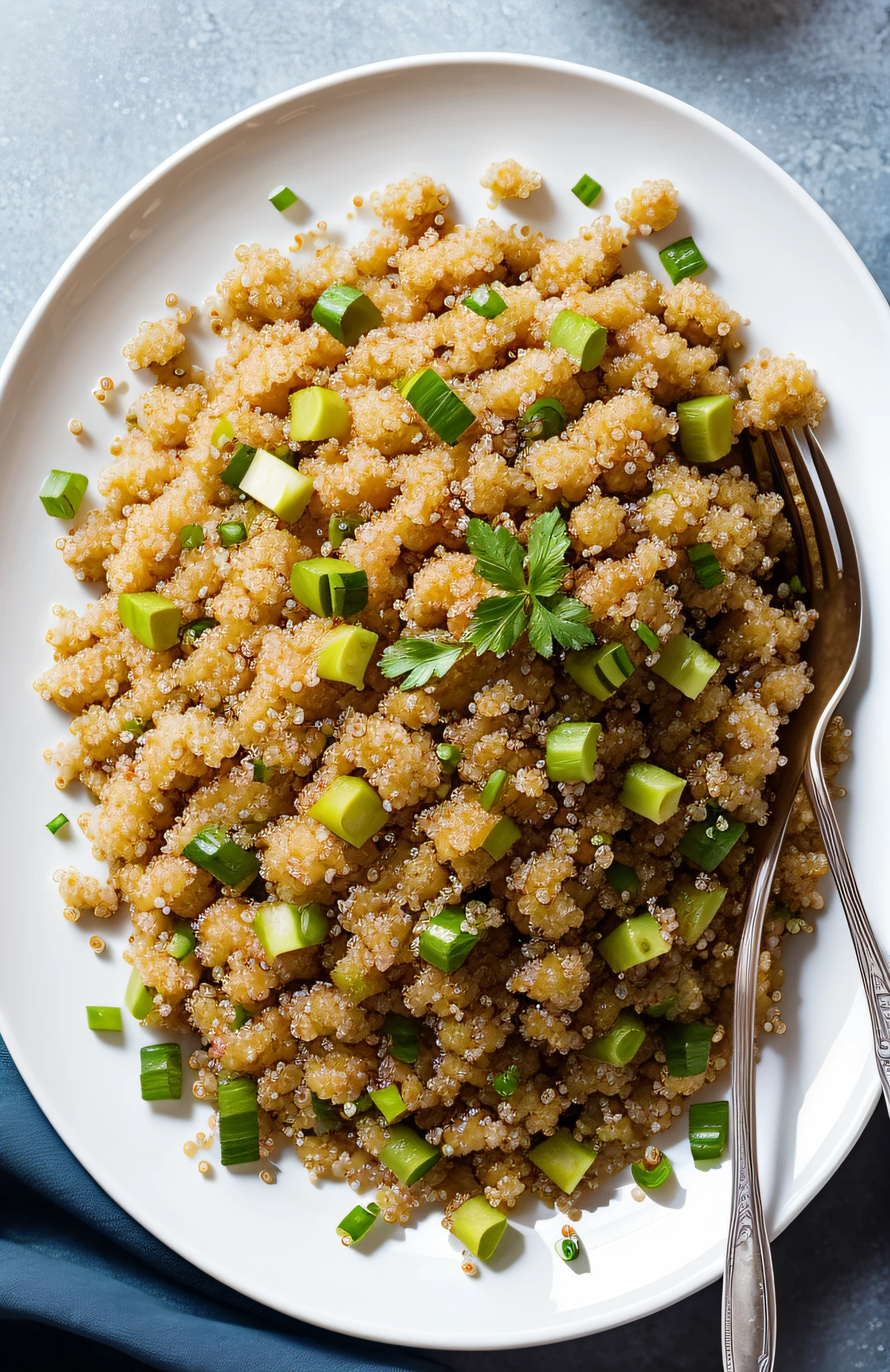 "Immerse yourself in the world of culinary delight with this meticulously photographed quinoa. The clean and minimalist kitchen setting perfectly complements the grains' natural allure, inviting you to savor its wholesome goodness."