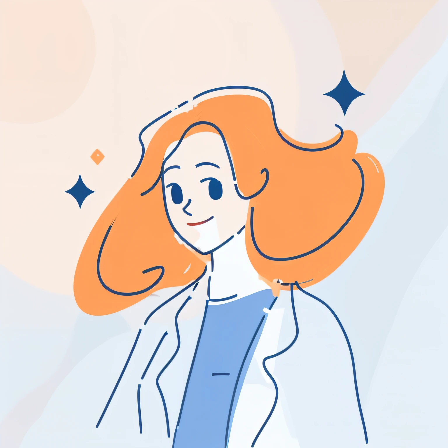 There is a dietitian，illustration line art style，Simple and clean，2D cartoon style，The red-haired woman smiled，Long reddish-orange hair，Simple cartoon style，vector line - art style