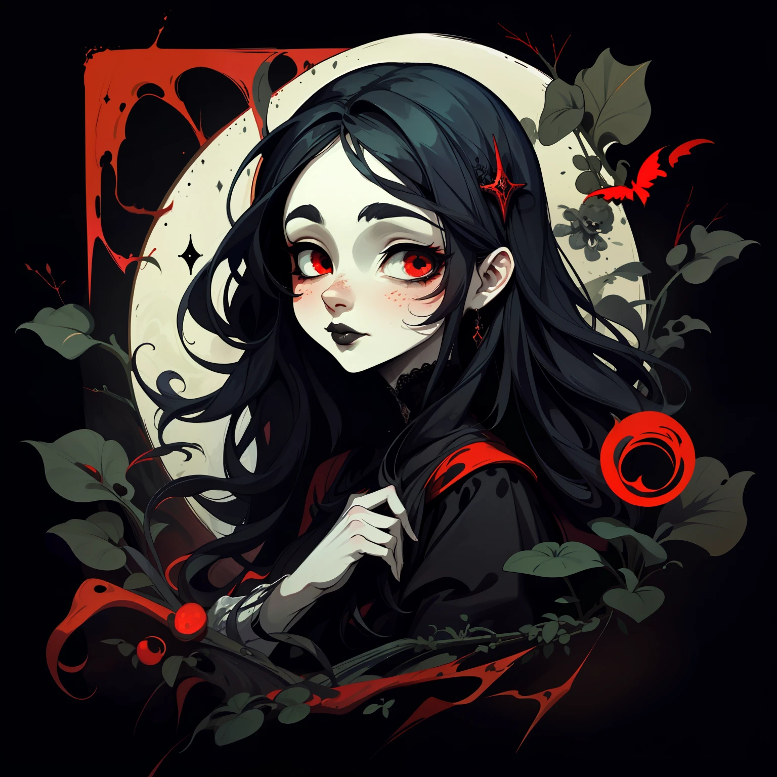 adesivo,1girl, fundo simples, retrato, girl with long hair, beautiful gothic girl, gothic aesthetic, beautiful girl, very beautiful fantasy art, beautiful and elegant female gothic, beautiful detailed fantasy, black and red color palate, black color-theme