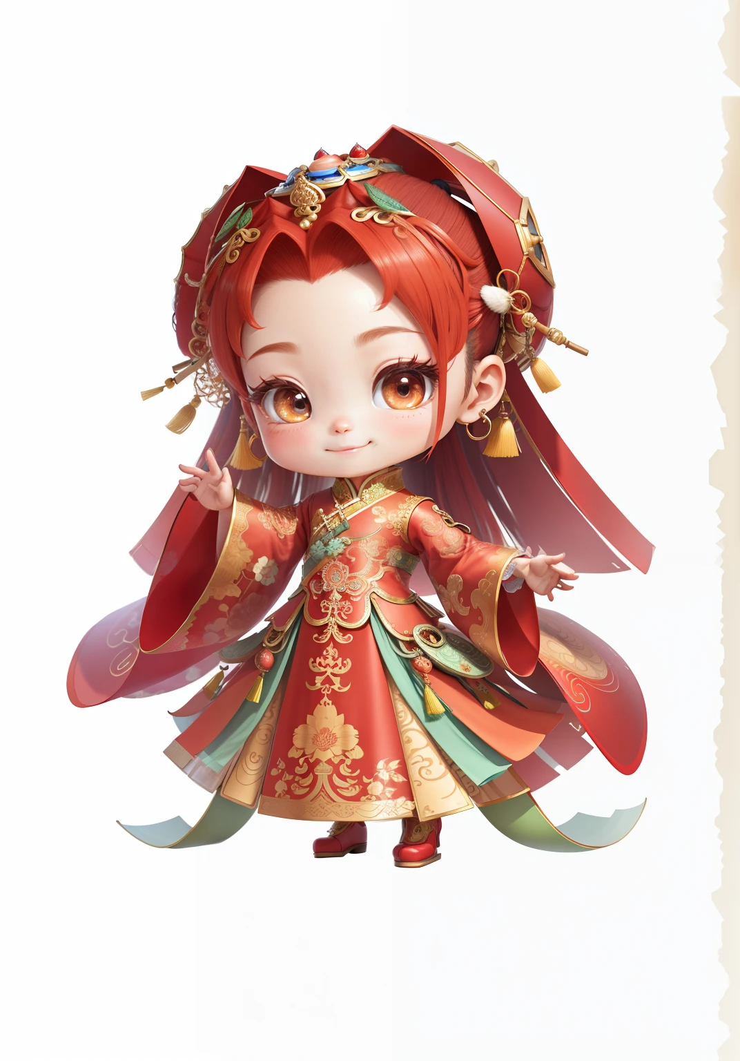 China-style,Chinesedress,Chinese shoes,The mouth smiles,ssmile,8K,best qualtiy,tmasterpiece,ultra - detailed,best qualtiy,超高分辨率,profesional lighting,photon maping,Radio City,physically-based renderingt,cinmatic lighting,Fine painting,filigree,Refinement,infinite details,Metal details,metalictexture,Three-dimensional metal pattern,Chinese three-dimensional metal texture