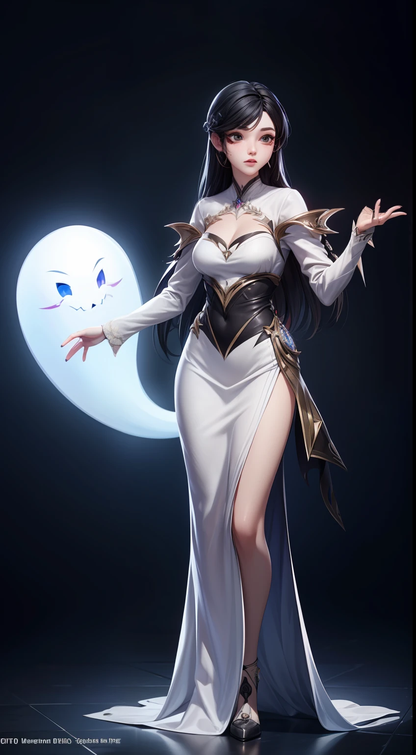 solo, super fine photo, full body photo picture Unreal Engine 5 8K UHD, beautiful girl, black hair, white thin dress, female ghost, banshee, black eyes with black tears, flying, fantasy theme, fantasy design, beautiful make up, best quality, masterpiece, unified 8k wallpaper, super detailed, sharp focus.