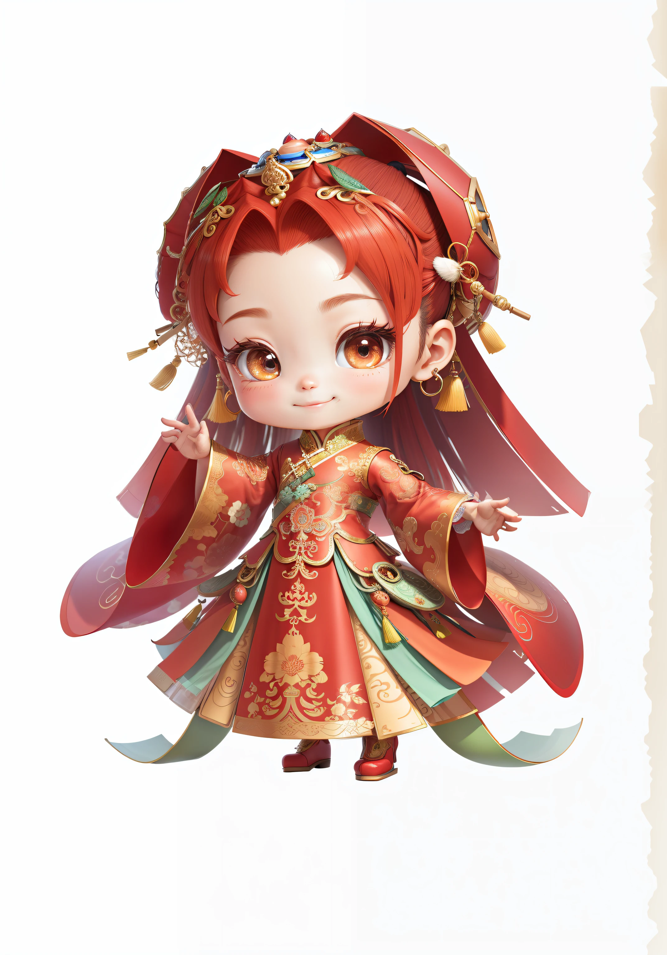 China-style,Chinesedress,Chinese shoes,The mouth smiles,ssmile,8K,best qualtiy,tmasterpiece,ultra - detailed,best qualtiy,超高分辨率,profesional lighting,photon maping,Radio City,physically-based renderingt,cinmatic lighting,Fine painting,filigree,Refinement,infinite details,Metal details,metalictexture,Three-dimensional metal pattern,Chinese three-dimensional metal texture