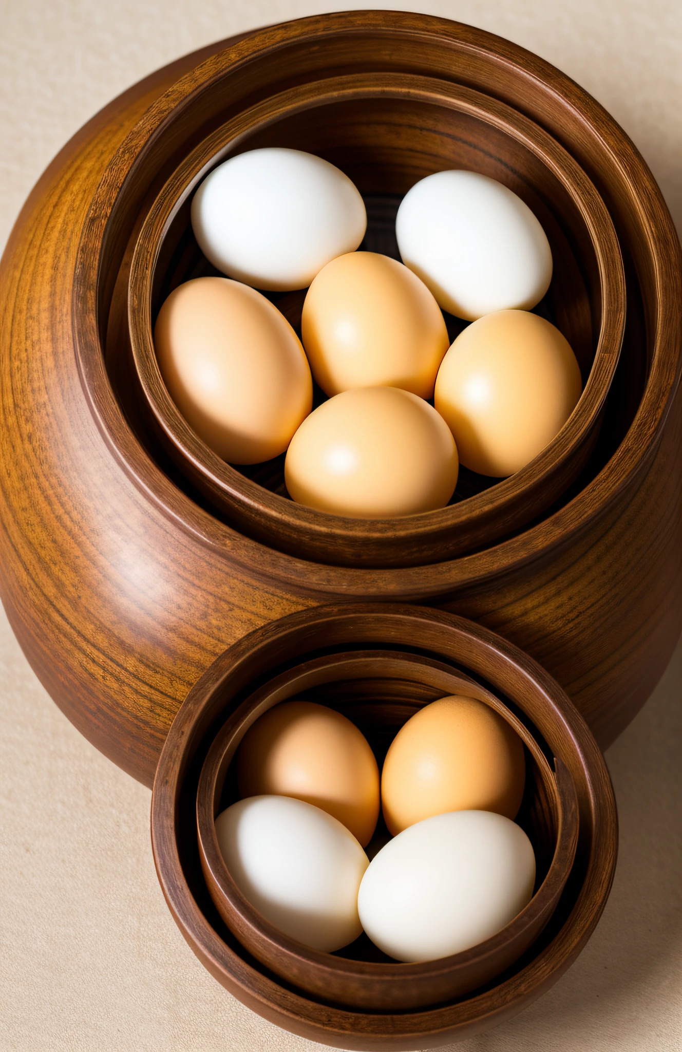 "Prepare to be amazed by this ultra-realistic and detailed photography of eggs. Each delicate shell, perfectly nestled in a coil, reflects the essence of purity and new beginnings, capturing the timeless beauty of this simple yet essential ingredient."