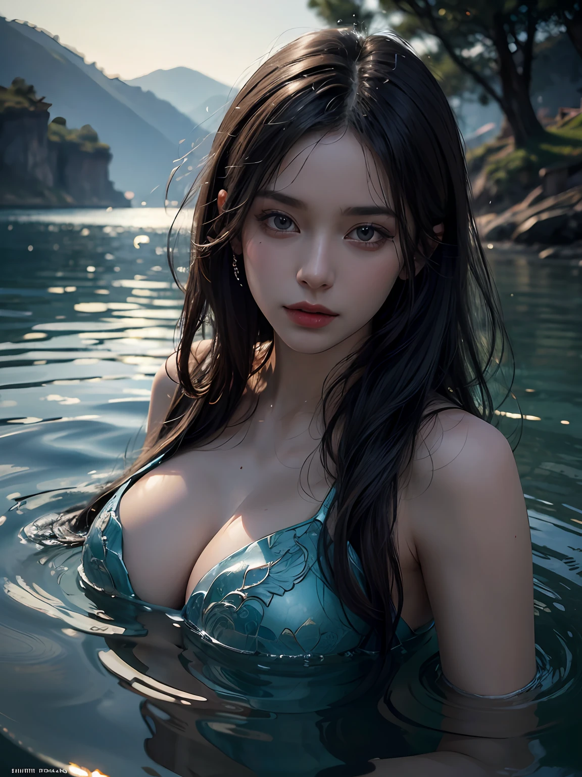 (under the water),(closer look),1dragon, Chinese dragon with a long tail, look at the camera, closed mouth, solo focus, realistic, in the lake, water bubbles, cinematic lighting, unreal engine, fantastic, trending on ArtStation, intricate details, masterpiece, best quality, by Irakli Nadar, Greg Rutkowski,(((best quality))),(((ultra detailed))),(((masterpiece)))