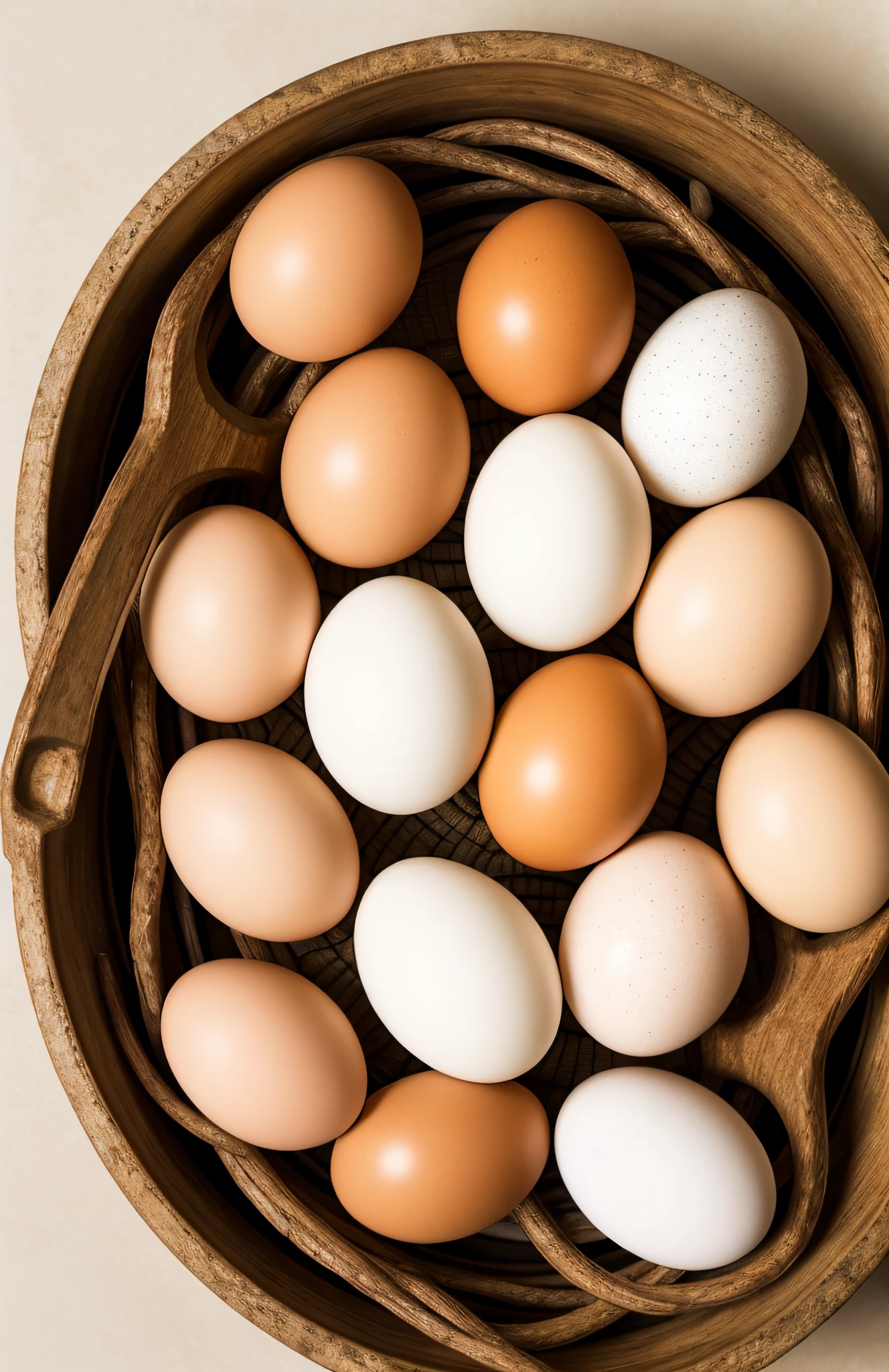 "Prepare to be amazed by this ultra-realistic and detailed photography of eggs. Each delicate shell, perfectly nestled in a coil, reflects the essence of purity and new beginnings, capturing the timeless beauty of this simple yet essential ingredient."