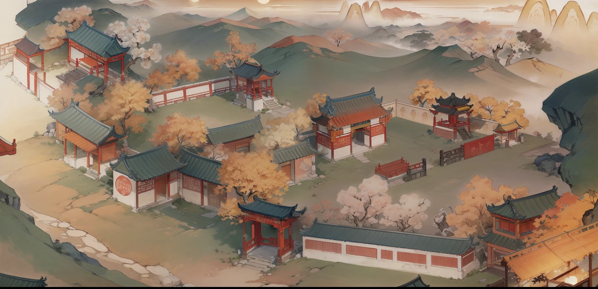 Ancient Chinese landscapes,Ancient buildings,Pavilions,Carved beams and paintings,enchanting scenery,Night,Moon light,Layered, Rich light and shadow,Mid-Autumn Festival, Ink painting style,clean color,Low-saturation colors,Colors of low brightness,Decisive cut,Leave white space,impressionistic,tmasterpiece,ultra - detailed,Epic composition, HighestQuali,hyper realisitc,Art germ --v 6