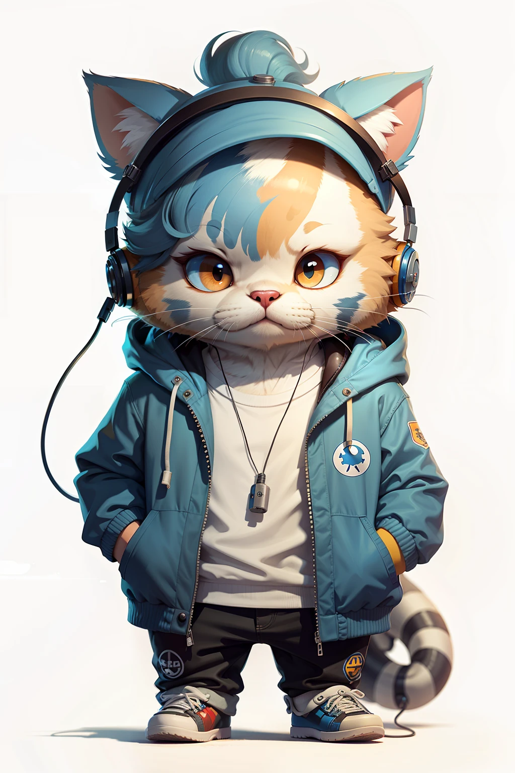 c4tt4stic, a cartoon cat with headphones on and a blue jacket,