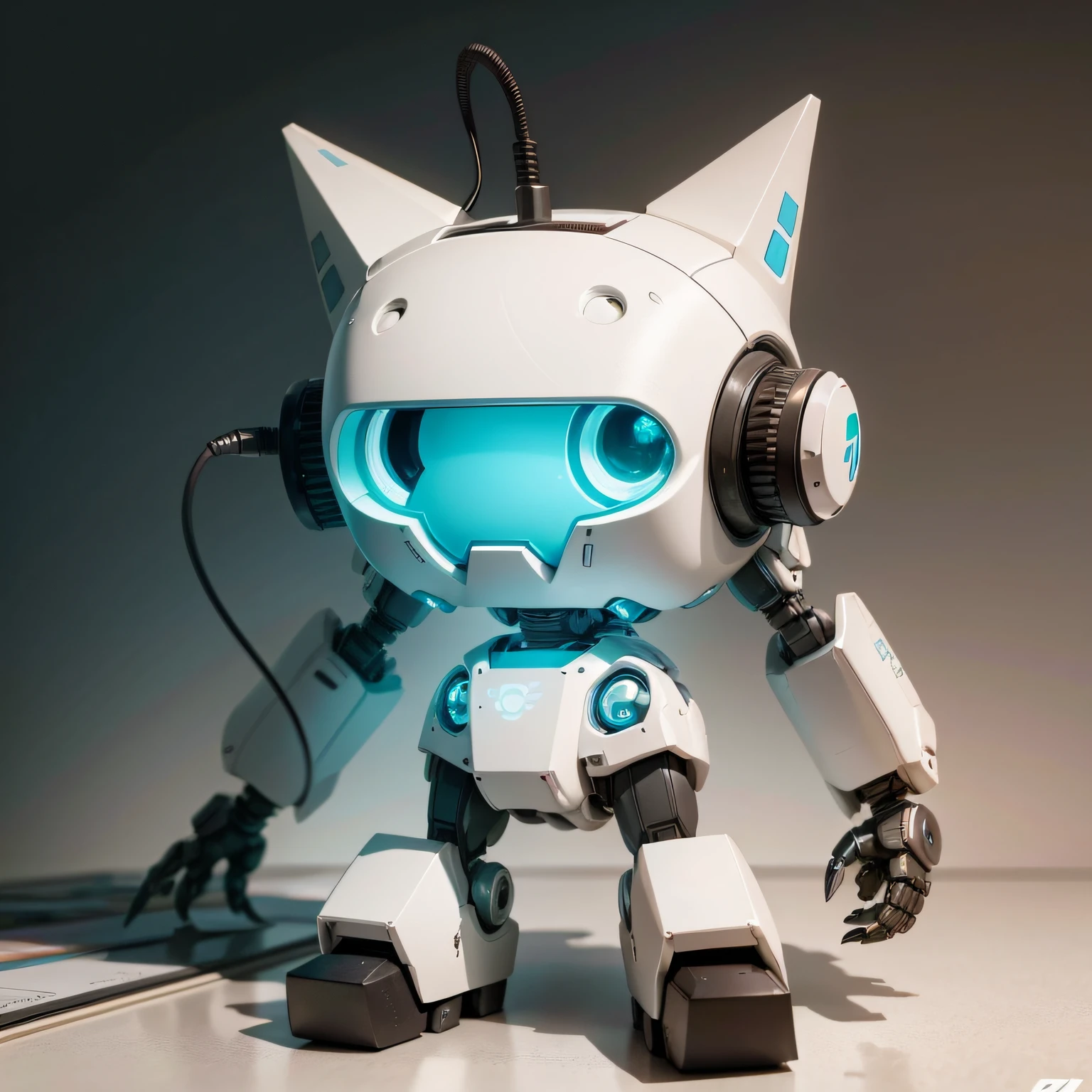 Cute robot Gog with computer mouse,The white robot is printed with a handsome logo,The design style of the rice boat makes the robot look cute and futuristic,Genkers-style mechanical structures make the robot more realistic,The rendered high-resolution image quality is finely polished,Perfectly presented《Cyberpunk》Refined visual style,The robot's expression was made more melancholy by XQcow's doodles,Solid tones that do not use gradients make the robot more cute and friendly,Like the god of the modern web,The character characters of this video game are also unique,You'll love it。