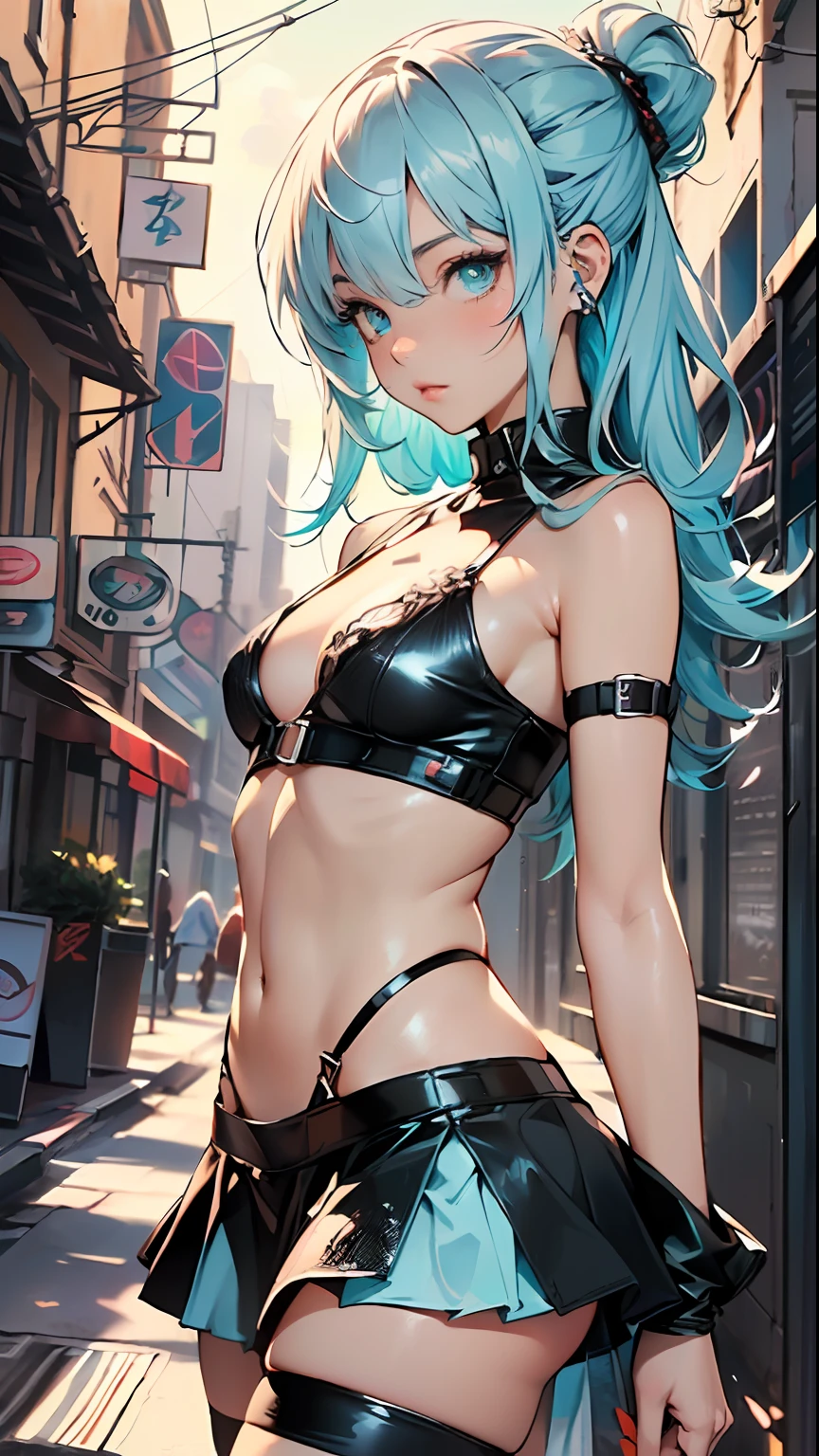 cute little loli,(((little loli, small tiny body, petite))), (((6 years old))),((anime little loli with extremely cute and beautiful aqua hair walking down the street)),
(((flat chest))), (((aqua hair:1.35,long aqua hair,colored inner hair,ear breathing,))),((heterochromia, eye1 aqua, eye2 pink, perfect eyes, upturned eyes:1.3, beautiful detailed eyes, finely detailed beautiful eyes:1, big highlight on eyes:1.2, slanted eyes)), (((lustrous skin:1.5,bright skin: 1.5,skin tanned,shiny skin,very shiny skin,shiny body,plastic glitter skin,exaggerated shiny skin))),(delicate detailed fingers,detailed body,detailed arms,human hands, detailed hands),
cute,slutty,,erotic,nsfw,
zettai ryouiki,(revealing clothing, show skin), ((underboob)), (barefoot,), (((breast curtain, low rise mini skirt, high cut thong,))), ((detailed outfit)),
(dynamic pose:1.0), solo focus, embarrassed, centered, scale to fit dimensions, Rule of thirds,
outdoors, ((night view)), (cyberpunk night street Background: 1.5,dark sky,alleyway,lonely alley,thick clouds, detailed background:1.25),
(best quality), (high resolution), (sharp focus), (ultra detailed), (extremely detailed), (extremely high quality artwork), 8k_wallpaper, (extremely detailed CG 8k),(very fine 8K CG), ((hyper super ultra detailed perfect piece)), flawless, (((masterpiece))), illustration, vibrant colors, (intricate), High contrast, Selective lighting, Double exposure, HDR (High Dynamic Range), Post-processing, Background blur,