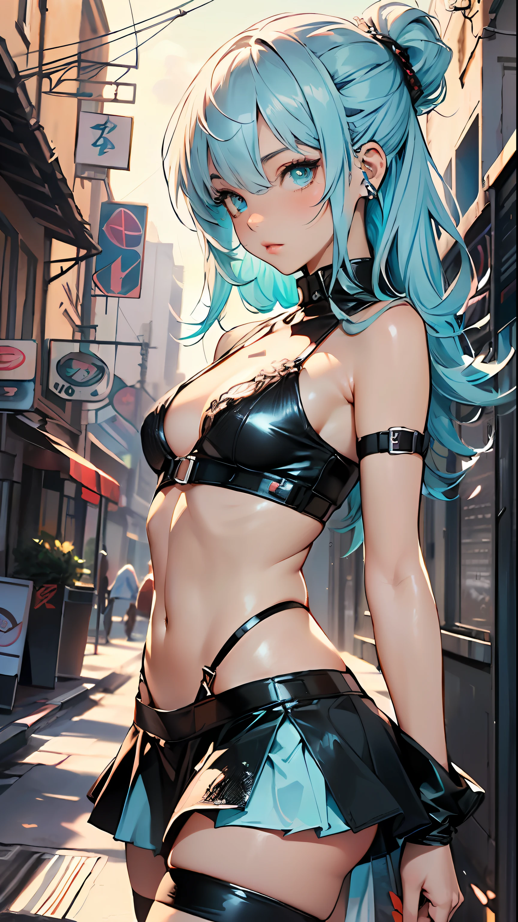 cute little loli,(((little loli, small tiny body, petite))), (((6 years old))),((anime little loli with extremely cute and beautiful aqua hair walking down the street)),
(((flat chest))), (((aqua hair:1.35,long aqua hair,colored inner hair,ear breathing,))),((heterochromia, eye1 aqua, eye2 pink, perfect eyes, upturned eyes:1.3, beautiful detailed eyes, finely detailed beautiful eyes:1, big highlight on eyes:1.2, slanted eyes)), (((lustrous skin:1.5,bright skin: 1.5,skin tanned,shiny skin,very shiny skin,shiny body,plastic glitter skin,exaggerated shiny skin))),(delicate detailed fingers,detailed body,detailed arms,human hands, detailed hands),
cute,slutty,,erotic,nsfw,
zettai ryouiki,(revealing clothing, show skin), ((underboob)), (barefoot,), (((breast curtain, low rise mini skirt, high cut thong,))), ((detailed outfit)),
(dynamic pose:1.0), solo focus, embarrassed, centered, scale to fit dimensions, Rule of thirds,
outdoors, ((night view)), (cyberpunk night street Background: 1.5,dark sky,alleyway,lonely alley,thick clouds, detailed background:1.25),
(best quality), (high resolution), (sharp focus), (ultra detailed), (extremely detailed), (extremely high quality artwork), 8k_wallpaper, (extremely detailed CG 8k),(very fine 8K CG), ((hyper super ultra detailed perfect piece)), flawless, (((masterpiece))), illustration, vibrant colors, (intricate), High contrast, Selective lighting, Double exposure, HDR (High Dynamic Range), Post-processing, Background blur,