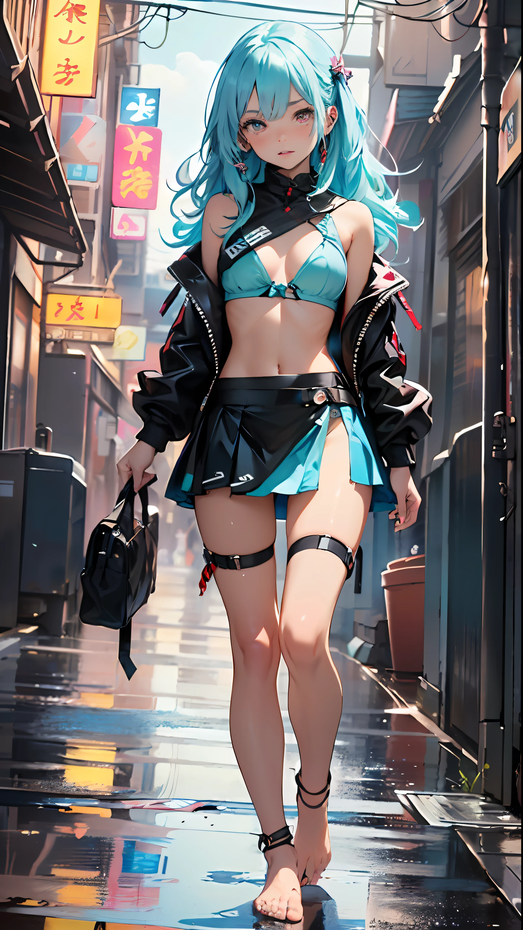 cute little loli,(((little loli, small tiny body, petite))), (((6 years old))),((anime little loli with extremely cute and beautiful aqua hair walking down the street)),
(((flat chest))), (((aqua hair:1.35,long aqua hair,colored inner hair,ear breathing,))),((heterochromia, eye1 aqua, eye2 pink, perfect eyes, upturned eyes:1.3, beautiful detailed eyes, finely detailed beautiful eyes:1, big highlight on eyes:1.2, slanted eyes)), (((lustrous skin:1.5,bright skin: 1.5,skin tanned,shiny skin,very shiny skin,shiny body,plastic glitter skin,exaggerated shiny skin))),(delicate detailed fingers,detailed body,detailed arms,human hands, detailed hands),
cute,slutty,,erotic,nsfw,
zettai ryouiki,(revealing clothing, show skin), ((underboob)), (barefoot,), (((breast curtain, low rise mini skirt, high cut thong,))), ((detailed outfit)),
(dynamic pose:1.0), solo focus, embarrassed, centered, scale to fit dimensions, Rule of thirds,
outdoors, ((night view)), (cyberpunk night street Background: 1.5,dark sky,alleyway,lonely alley,thick clouds, detailed background:1.25),
(best quality), (high resolution), (sharp focus), (ultra detailed), (extremely detailed), (extremely high quality artwork), 8k_wallpaper, (extremely detailed CG 8k),(very fine 8K CG), ((hyper super ultra detailed perfect piece)), flawless, (((masterpiece))), illustration, vibrant colors, (intricate), High contrast, Selective lighting, Double exposure, HDR (High Dynamic Range), Post-processing, Background blur,