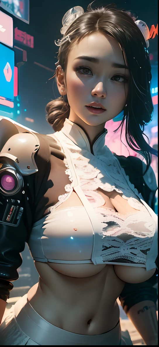 ((Best quality)), ((masterpiece)), (highly detailed:1.3), 3D, beautiful, (cyberpunk:1.6), in space, nebula, (holding_weapon:1.3), laser, (1Female mecha:1.3), sexy body, facing the audience, Glowing eyes, full body, (flying, swooping down, dynamic, motion blur: 1.4), (huge mech wings: 1.6), looking up, glowing_eyes, mecha, panorama, background is earth, nebula, space, particles, Reality, HDR (High Dynamic Range), Ray Tracing, NVIDIA RTX, Super Resolution, Unreal 5, Subsurface Scattering, PBR Textures, Post Processing, Anisotropic Filtering, Depth of Field, Maximum Clarity and Clarity, Multilayer Textures, Albedo and Specular maps, Surface shading, accurate simulation of light-material interaction, perfect proportions, Octane Render, two-tone lighting, large aperture, low ISO, white balance, rule of thirds, 8K RAW, efficient sub-pixel, sub-pixel volume product,  (best quality),(Japanese:0.5),(korean:0.8), (Liu Yi Fei:1.5) long hair, (big breast:1.2),(underboob:1.5), (white transparent lace mini skirt:1.5)