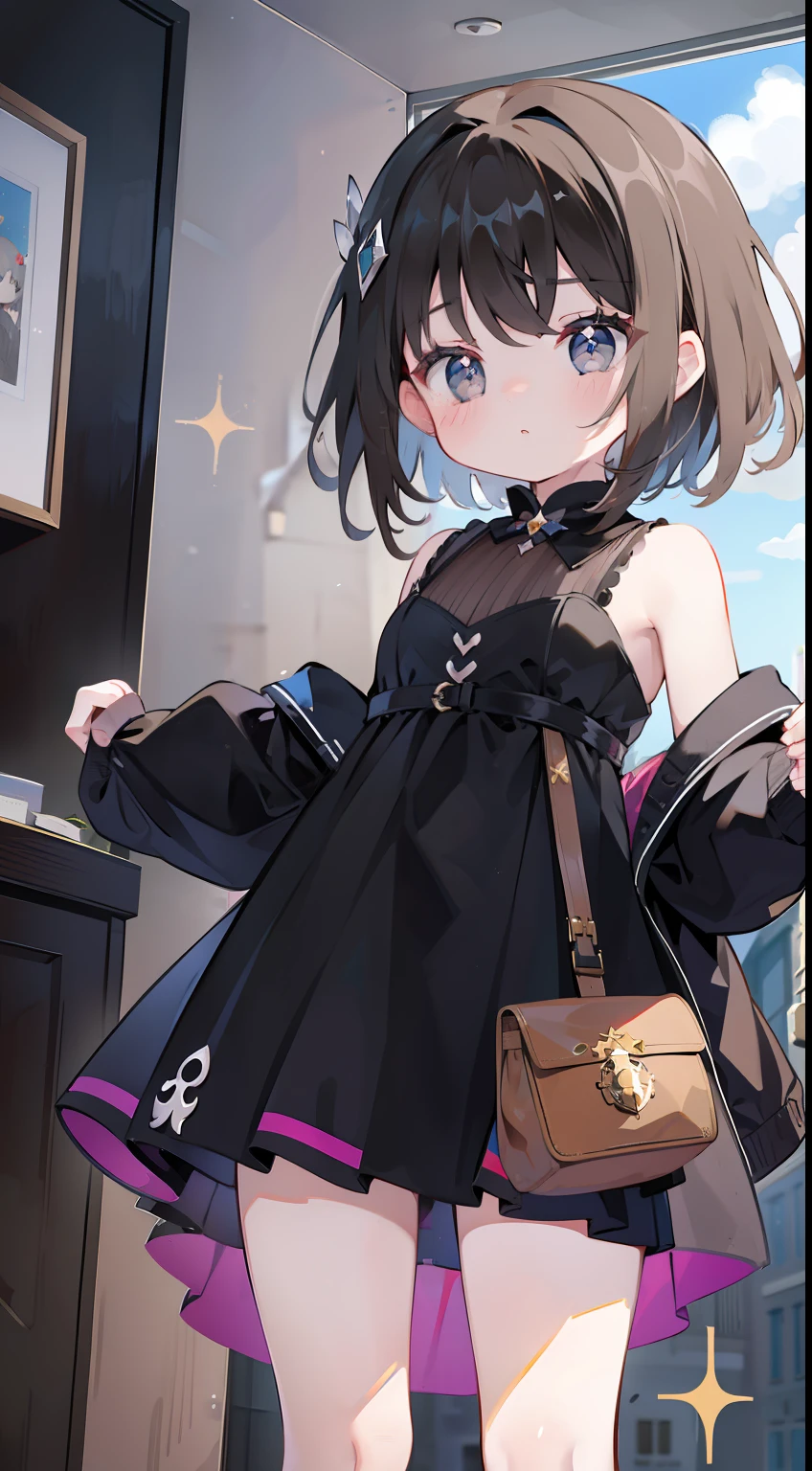 One girl、masterpiece、Masterpiece、cute little、A dark-haired、black eyes、No highlights in the eyes、Enemies of magical girls、Enemy costumes、deadpan、Dark Magic