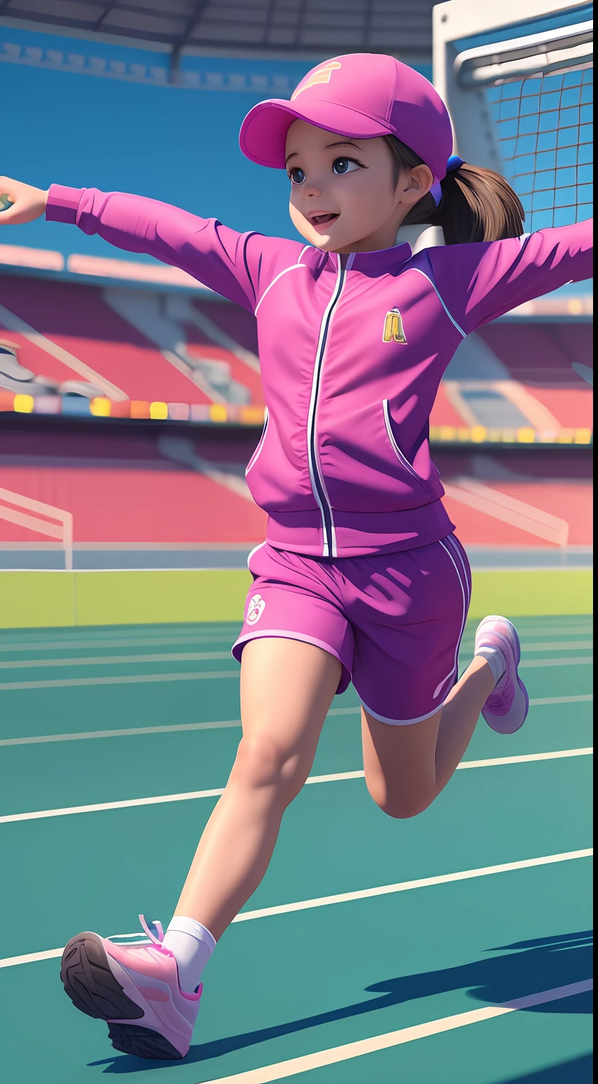 C4D little girl，Open your arms，The action of running，Wearing track suit，With a hat on --auto