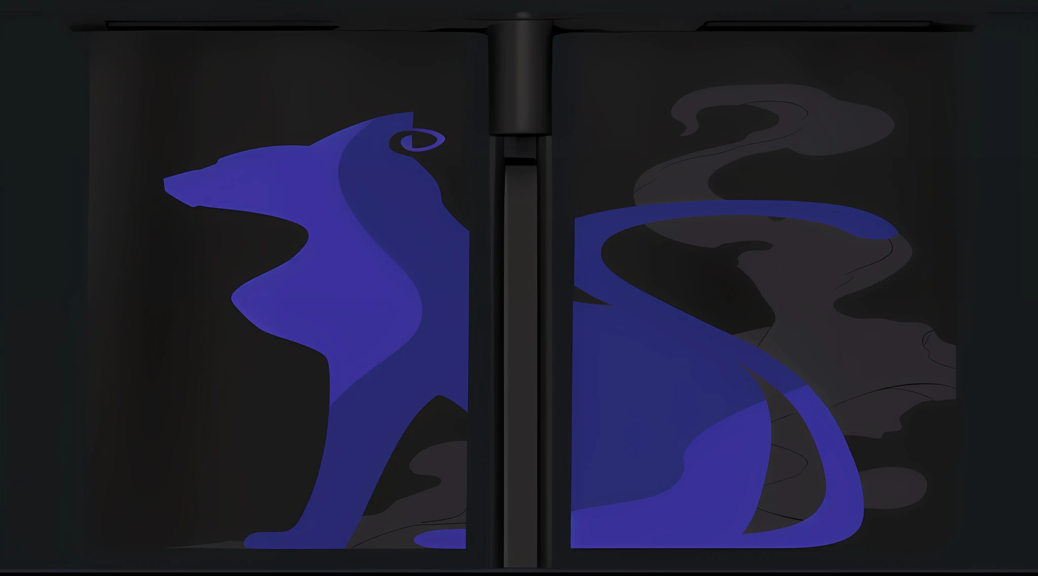 There's a blue cat sitting, detalhado com sombras, silhueta detalhada, silhueta estilizada, corpo inteiro, silhueta do gato, design do gato, vapor azul e roxo, esquema preto e azul e roxo, aceso de lado, inspired by Nōami, black demon blue purple, liquid cat, inspired by Kanō Hōgai