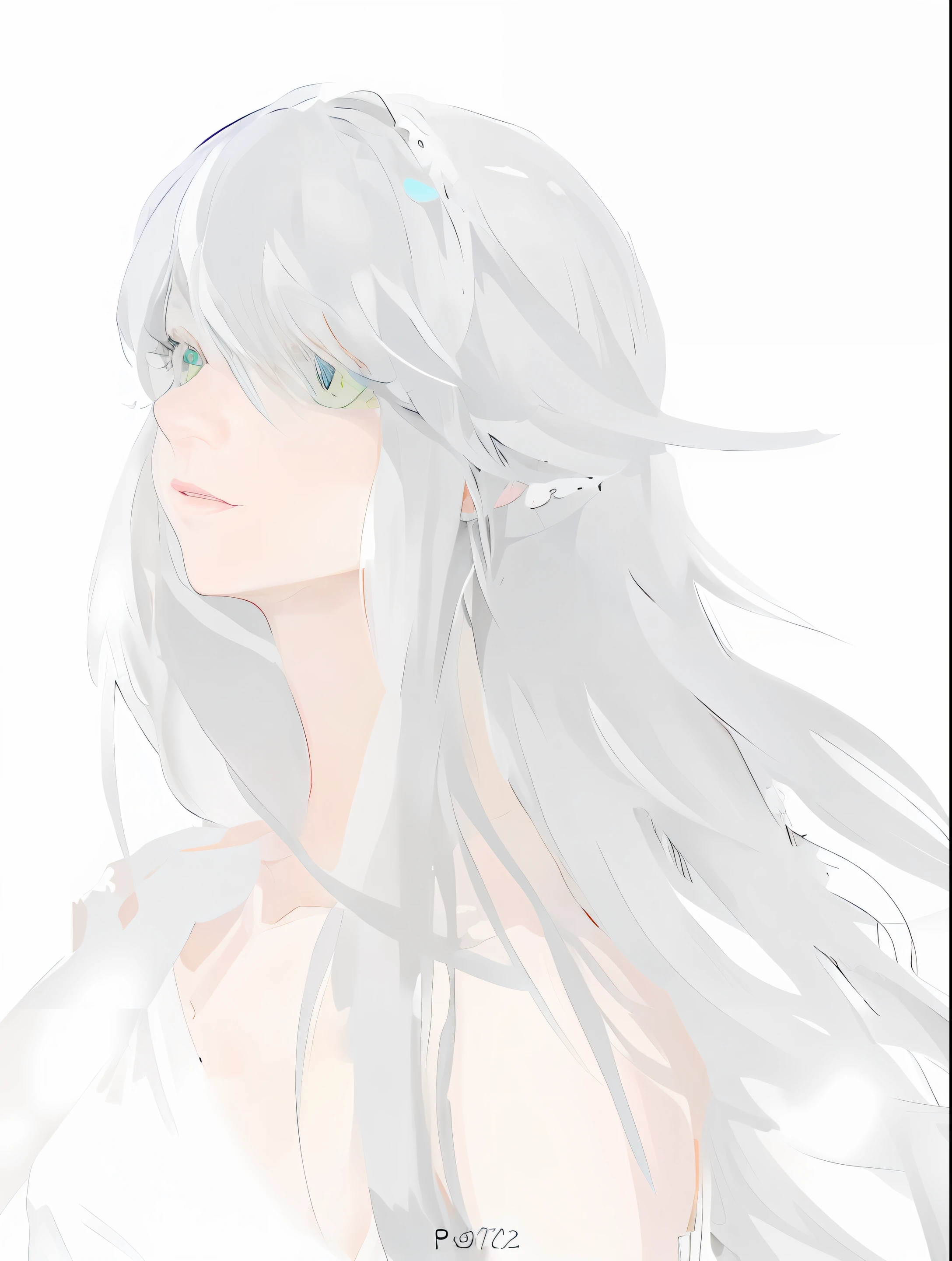 Anime girl with long gray hair and green eyes, made with anime painter studio, drawn in anime painter studio, speedpaint, long  white hair, silber hair, with long white hair, white haired Cangcang, flat anime style shading, Soft anime illustration, Flowing white hair, anime shading), Flowing white hair, sketchy artstyle, Silver hair girl, white-haired god