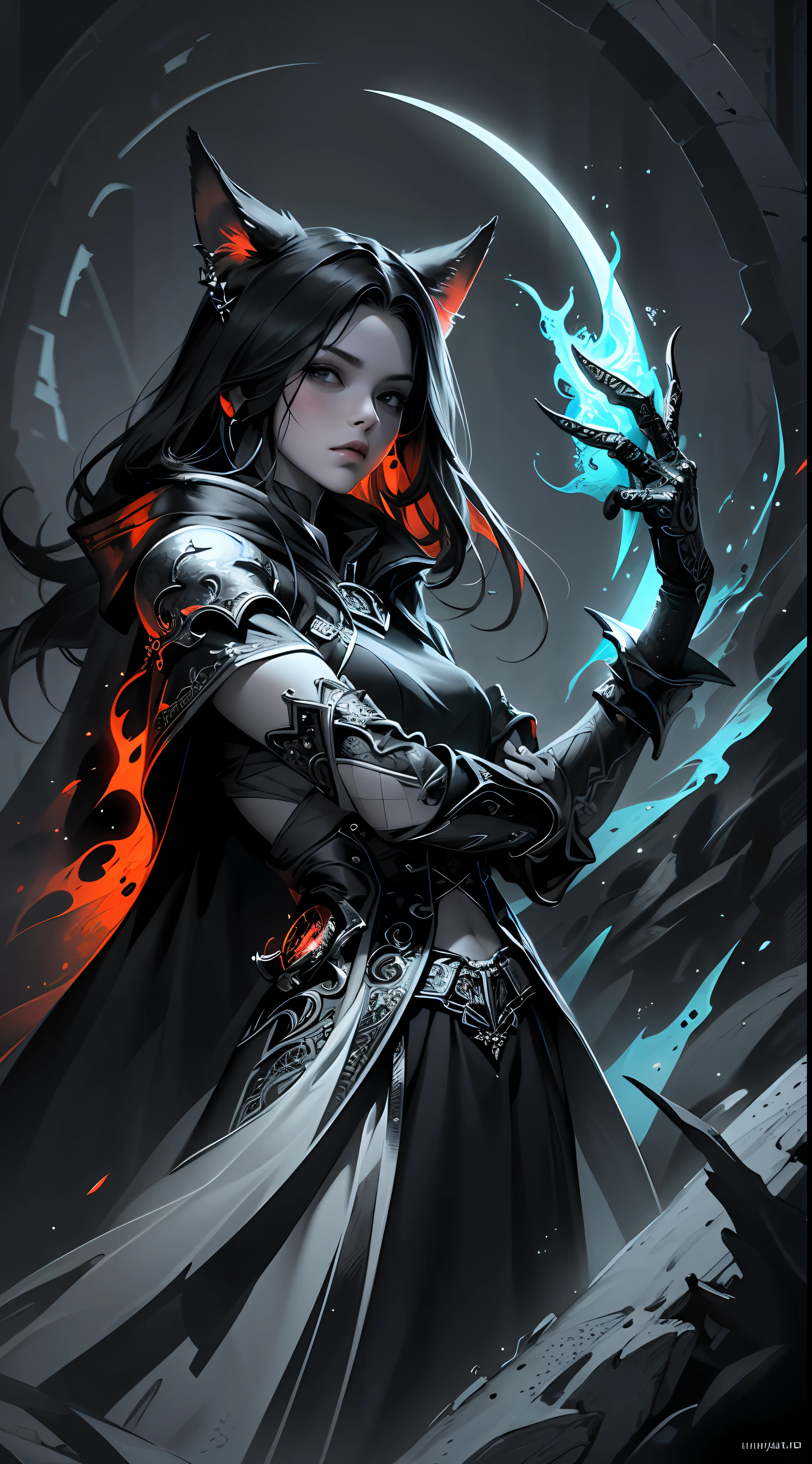 (hoang lap,A high resolution,hyper detailled),Black Soul theme,Off-white,big sword,Fur trimmed cape,coyote,Background of details,Bone fire,Northern Valley,Irithyll,Red Moon,Rule of thirds - no watermark,boundage,Diablo 4 style,intricate-detail,Aura of evil,Diablo color theme,(offcial art,Beauty and aesthetics:1.2),(Dark art,erode,s fractal art:1.3),rich colourful,horryfing,highest details