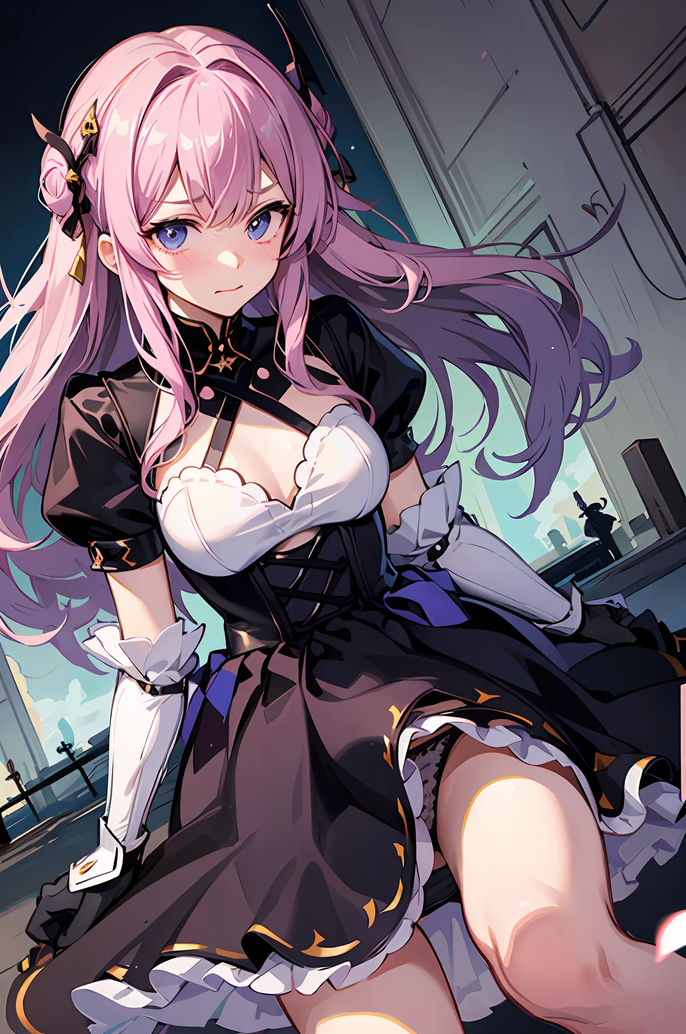 Shyness、embarrassed from、panties small、animesque、hime、A Princess、frombelow、low angles、Knights、s Armor、battle field、Princess Knight、Twisting the skirt、tucking up the skirt、opens legs、