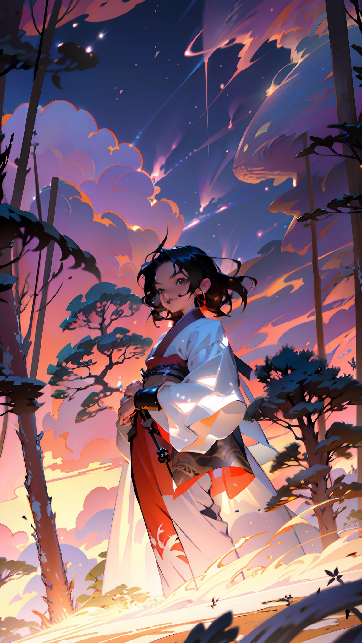 A beautiful close-up((adventurer)),jungles,oases,giant and wet trees, Anime Sky, anime backgrounds, Anime background art, beautiful anime scenes, anime beautiful peace scene, Anime art wallpaper 4 K, Anime art wallpaper 4k, anime nature wallpap, beautiful anime scenery, watching the sunset. Anime, anime landscape wallpapers, Anime wallpaper 4K, Anime wallpaper 4 k