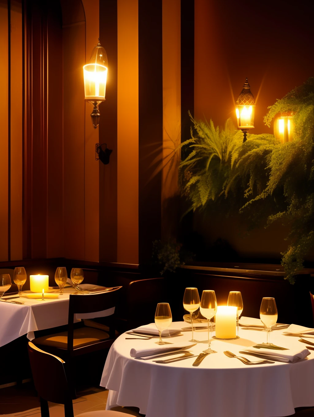 The analog style scenery quartieri spagnoli restaurant in Naples night illumination, candlelight, flowers