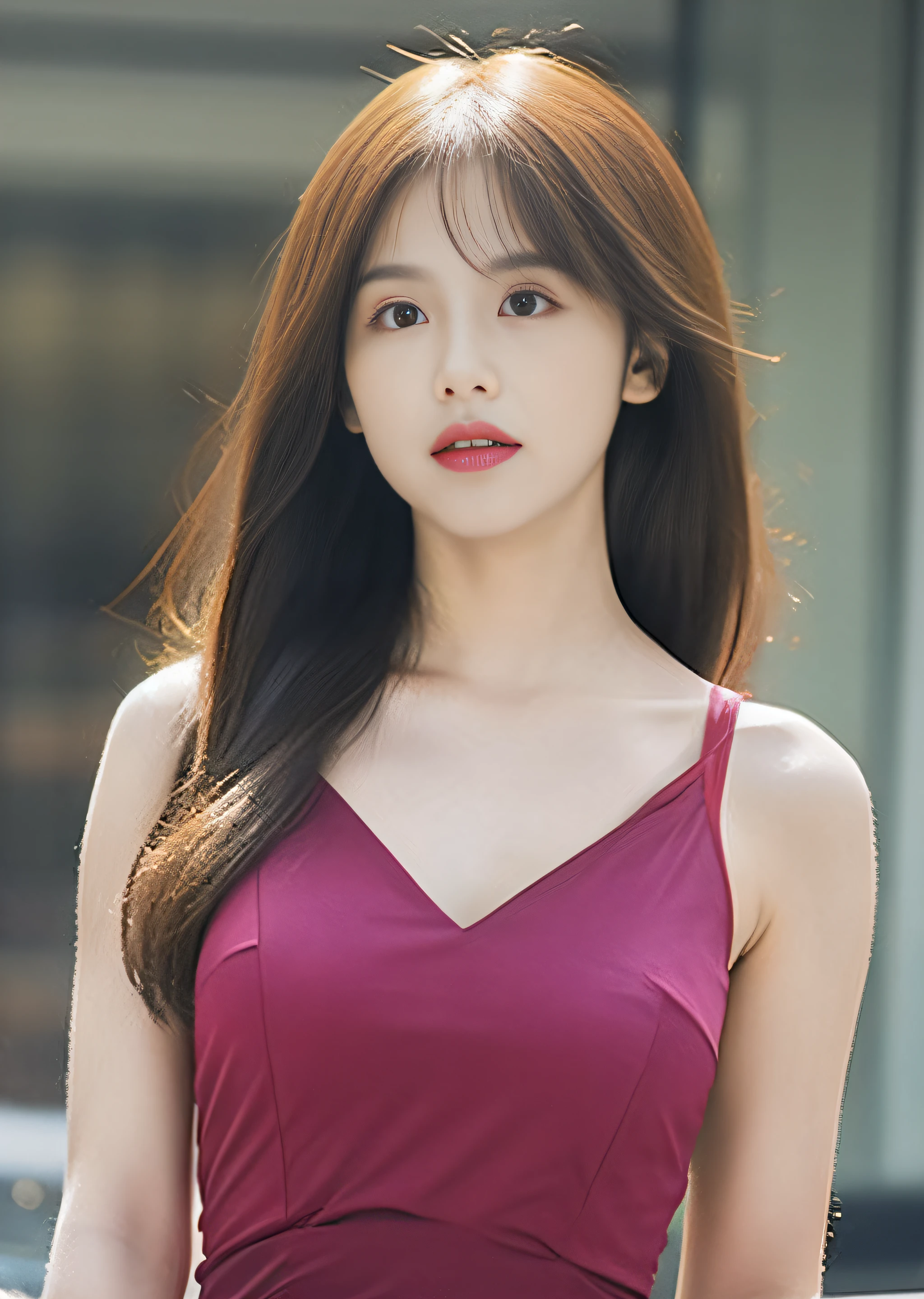 Burgundy dress,Pink lipstick,blacksilk,huge tit,Conservative posture