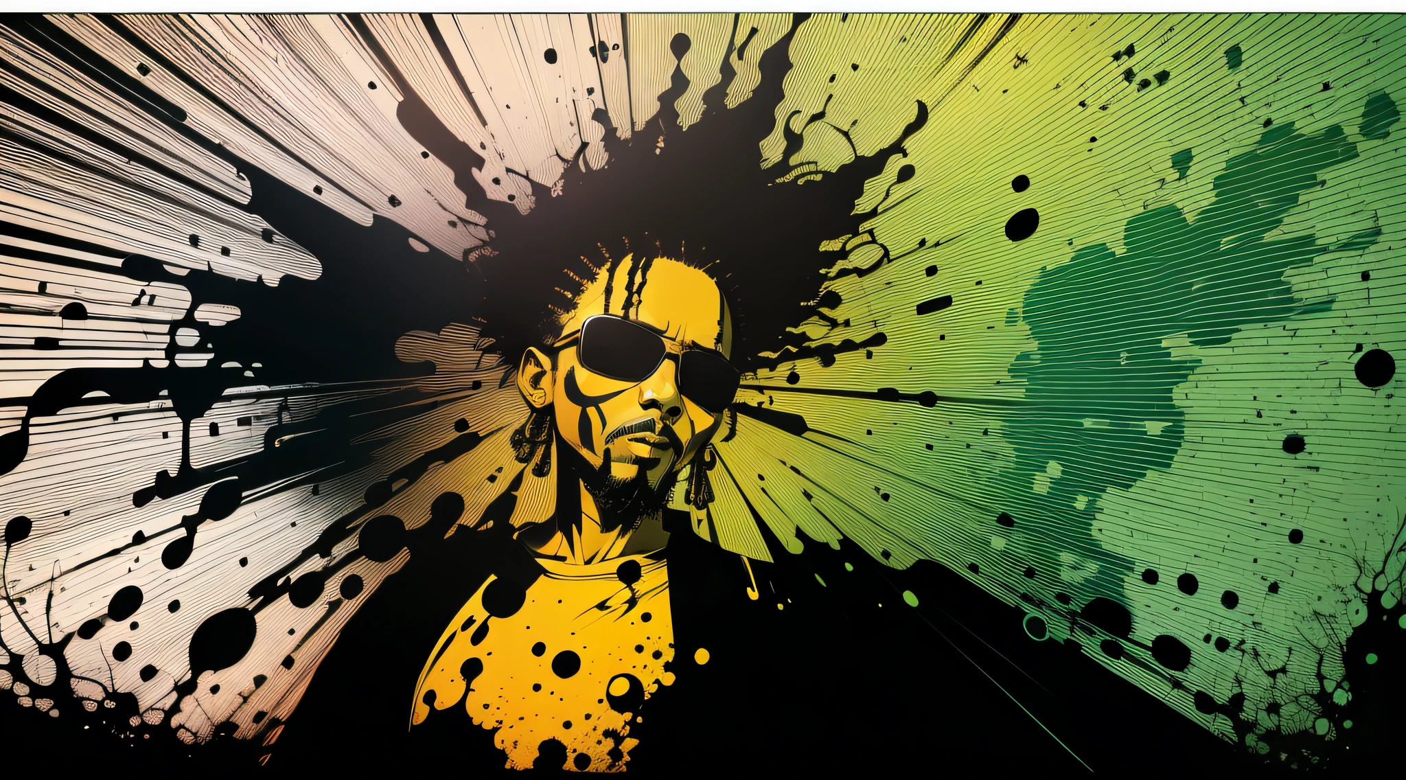((unique reggae style background)), (does not contain people), (Reggae), (abstrato), (Grunge), (sombras), vento, tinta, (cores amarelo vermelho verde branco preto), (cor branca predominante)