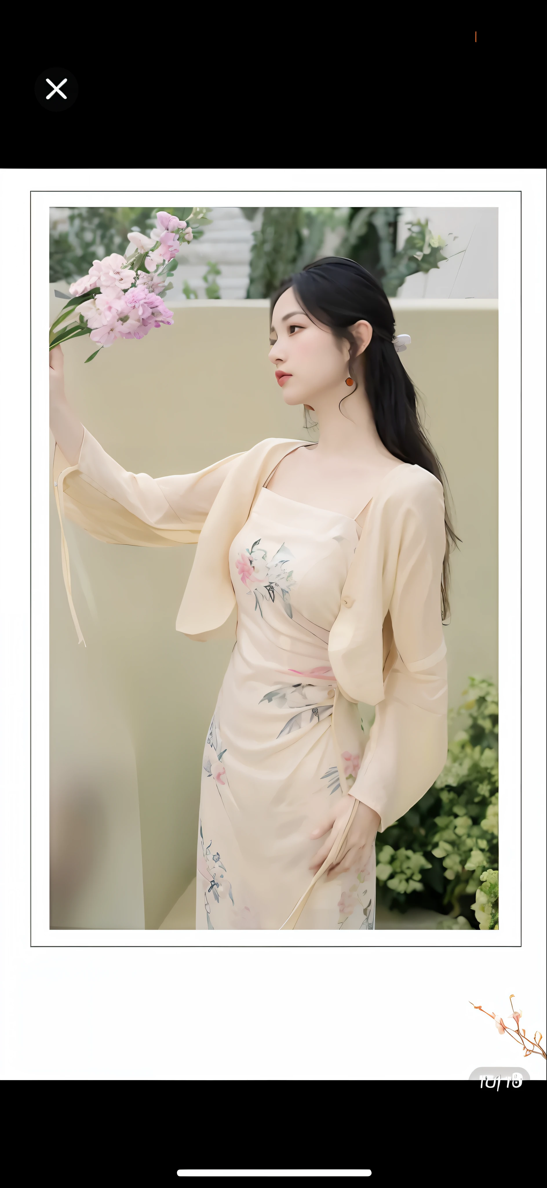 a close up of a woman holding a bunch of flowers, Traditional Chinese clothing, Hanfu, Cheongsam, Chinese dress, with acient chinese clothes, White Hanfu, pale and coloured kimono, dressed with long fluent clothes, soft silk dress, Wearing ancient Chinese clothes, Chinese style, Inspired by Tang Yifen, Chinese costume, Inspired by Huang Ji