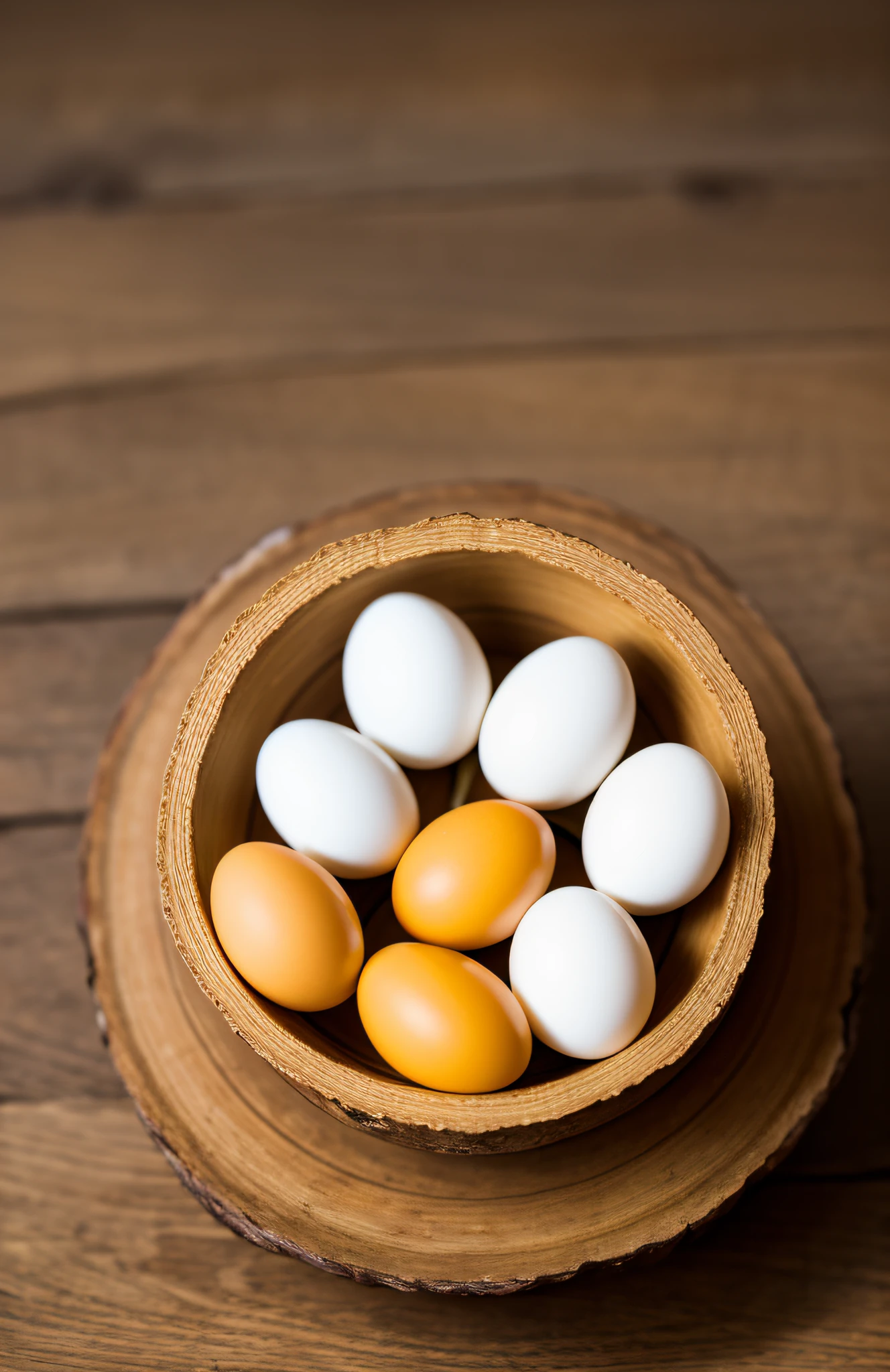 "Prepare to be amazed by this ultra-realistic and detailed photography of eggs. Each delicate shell, perfectly nestled in a coil, reflects the essence of purity and new beginnings, capturing the timeless beauty of this simple yet essential ingredient."