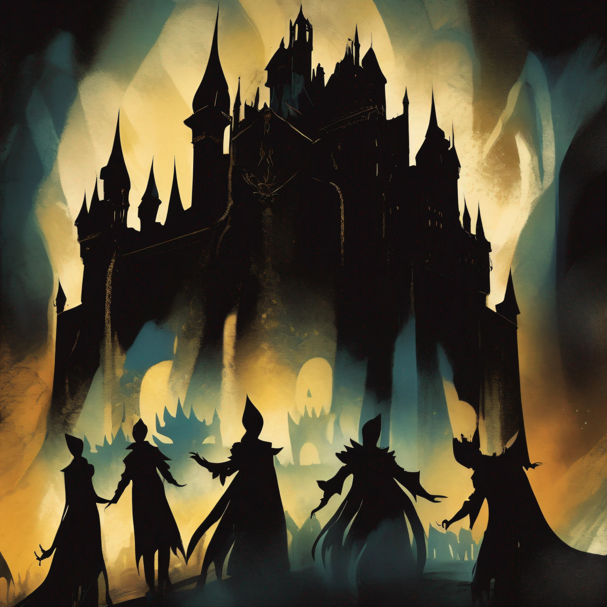 In this cinematic illustration, um reino inspirado no estilo do Cirque du Soleil ganha vida com uma abordagem sombria e fantasia negra. The castle is the epicenter of this intriguing world, shrouded in mystery and darkness. Several hooded silhouettes emerge from the shadows, looking at the camera from top to bottom, como personagens poderosos prestes a serem apresentados em uma nova saga.

The scene is illuminated by dim lights, highlighting subtle details while maintaining the mysterious and enigmatic atmosphere. The dark silhouettes of the hooded ones create a sense of anticipation and anticipation. Each character carries an air of mystery and hidden secrets, leaving viewers curious about their stories and motivations.

O reino combina elementos do circo e do mundo das sombras, creating an intriguing landscape where black fantasy meets the dark elegance of Cirque du Soleil. The castle serves as the stage for this unique performance, e as sombras ao seu redor intensificam o ar de suspense e intriga.

The color palette is dominated by dark and deep tones, como roxos profundos, vermelhos escuros e negros, creating an engaging and hypnotic atmosphere. The composition conveys the feeling that a new group of strong characters is about to unravel their epic journey.

This cinematic illustration transports viewers into a black fantasy world, full of mysteries and surprises, ready to unveil an unforgettable saga. --v 5 --stylize 1000