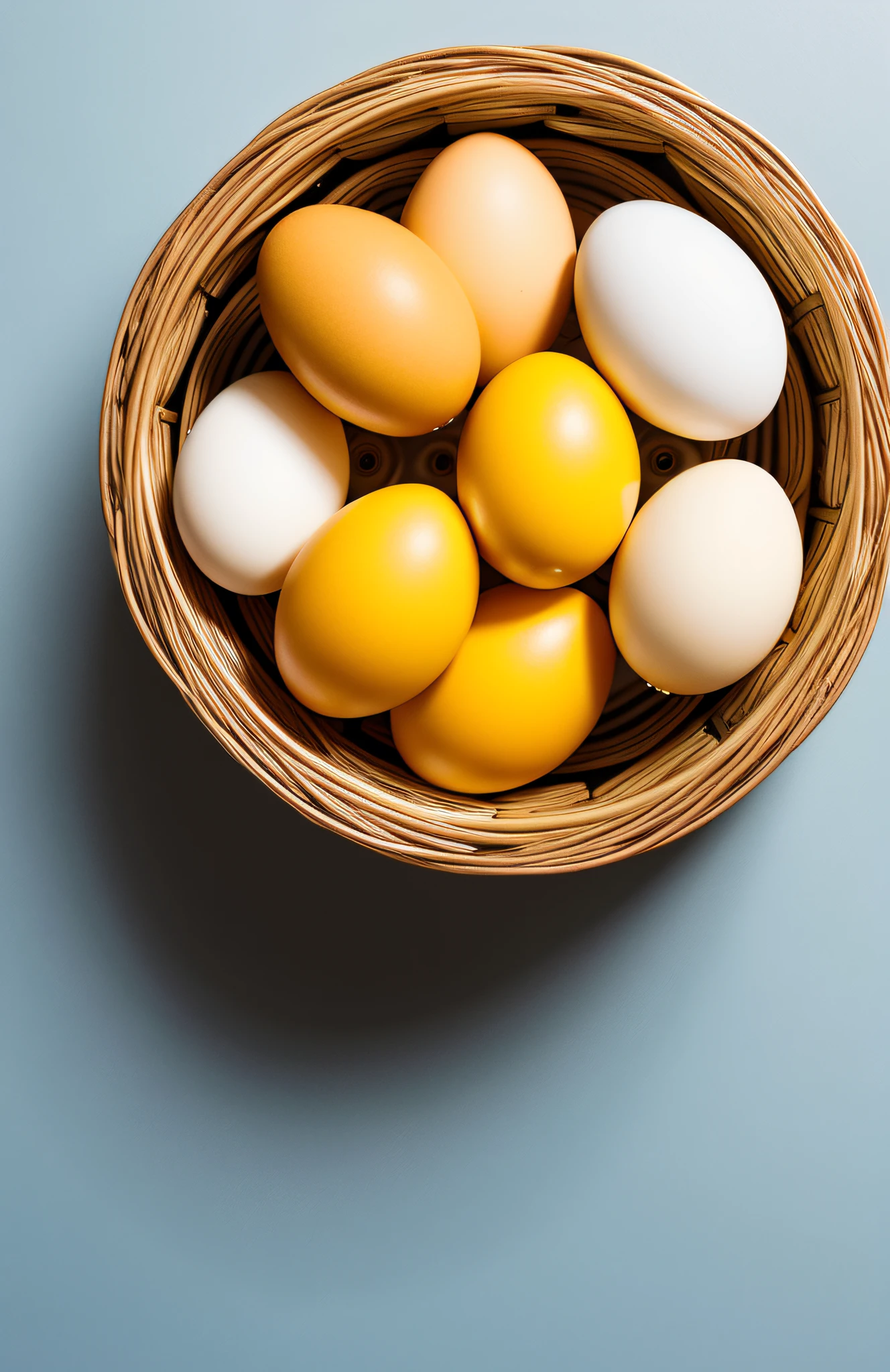 "Prepare to be amazed by this ultra-realistic and detailed photography of eggs. Each delicate shell, perfectly nestled in a coil, reflects the essence of purity and new beginnings, capturing the timeless beauty of this simple yet essential ingredient."