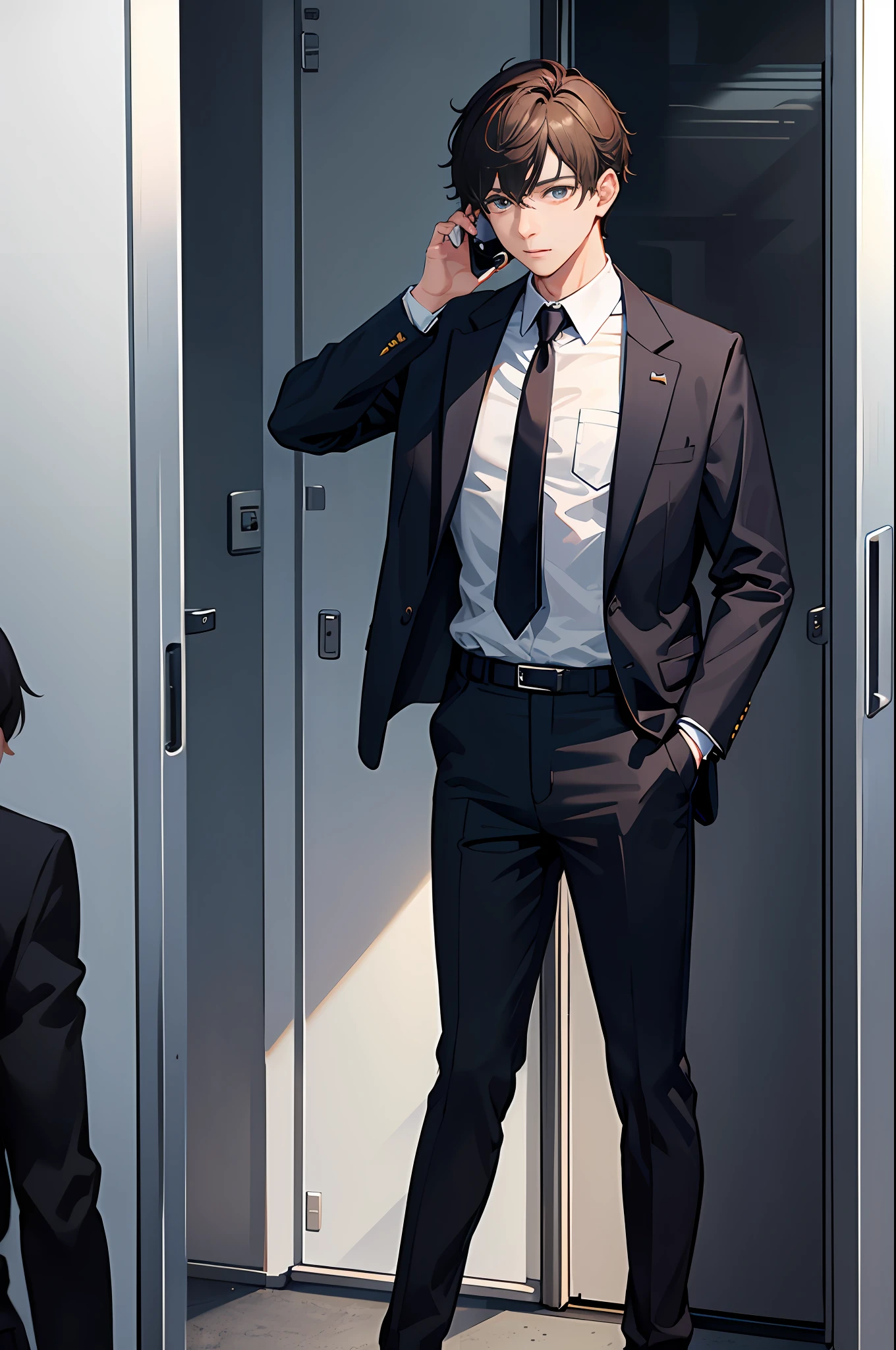 A working boy,leader,White collar,male people,Business suit,Professional Dress,talking on phone,holding cell phone