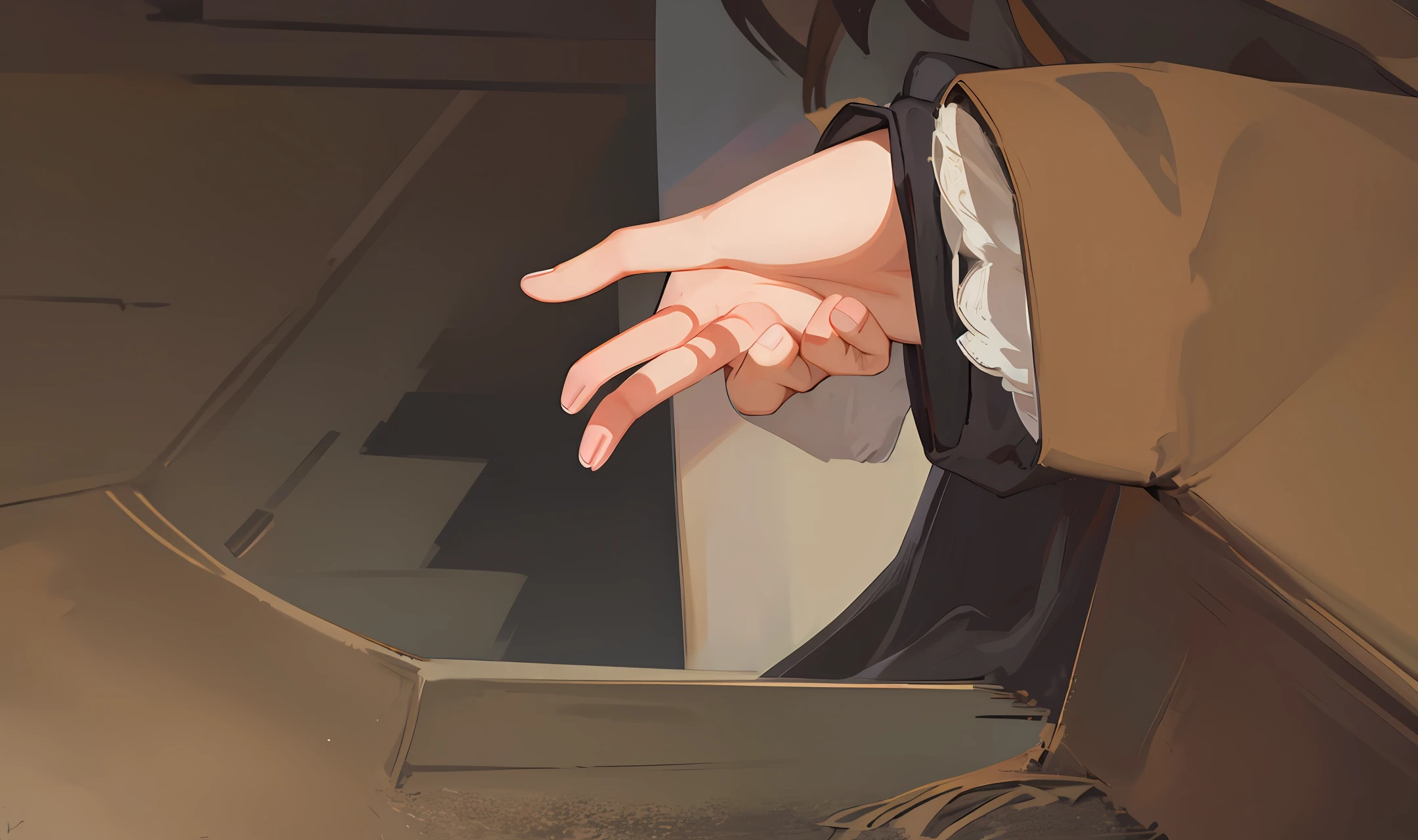 The girl's fingers reached into the element，low perspective
