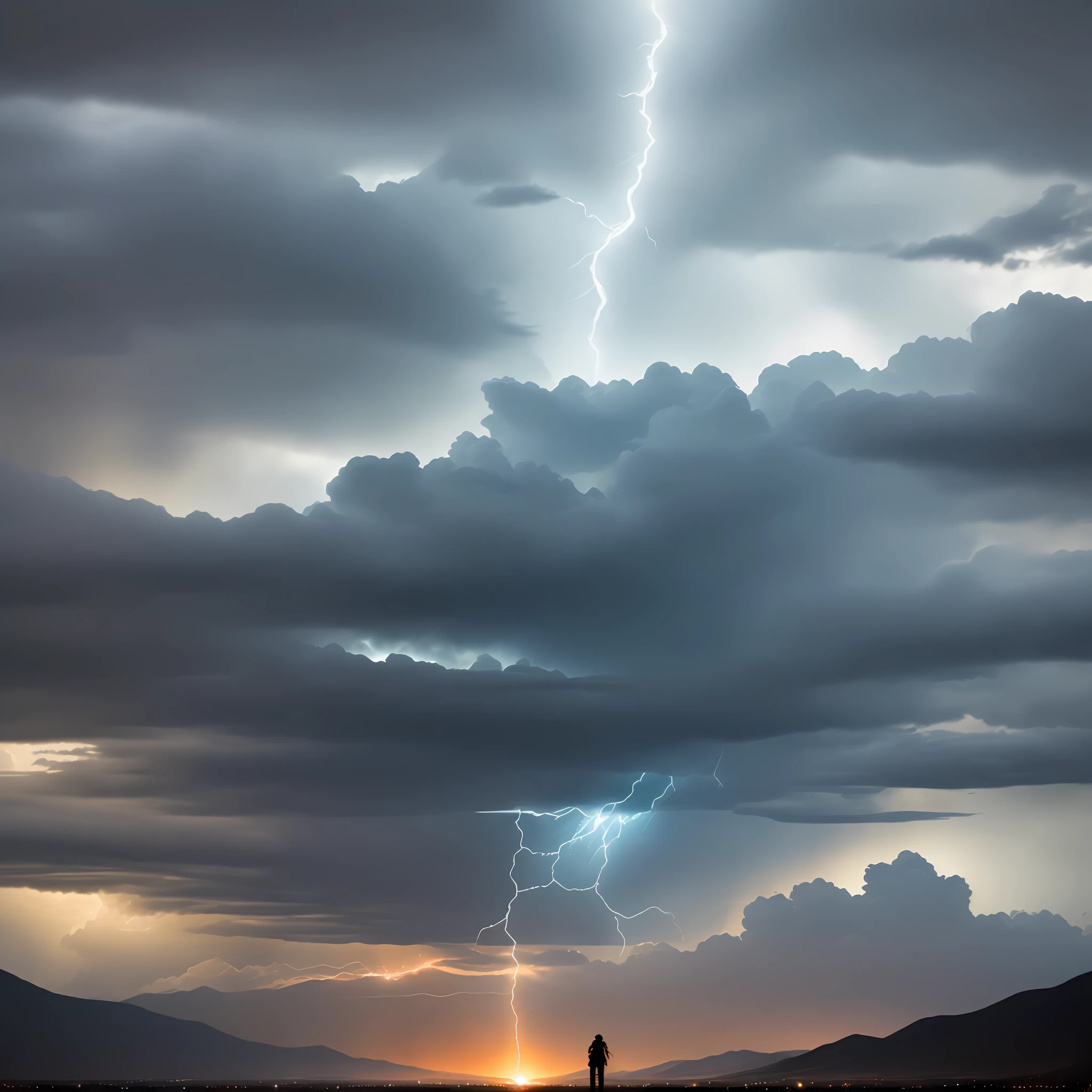 A bolt of lightning splits the sky, illuminating the horizon with overwhelming intensity. It breaks through the clouds, bringing forth the energy and passion of an unparalleled love. Meanwhile, thunder rumbles across the heavens, shaking the earth and echoing through the landscape. Its powerful reverberation foretells the strength and magnitude of a love that consumes hearts. This illustration conveys the sensation of an overwhelming love capable of breaking barriers and shaking the world around it.--c 10 --s 650 --q 2 --ar 2:3--hd