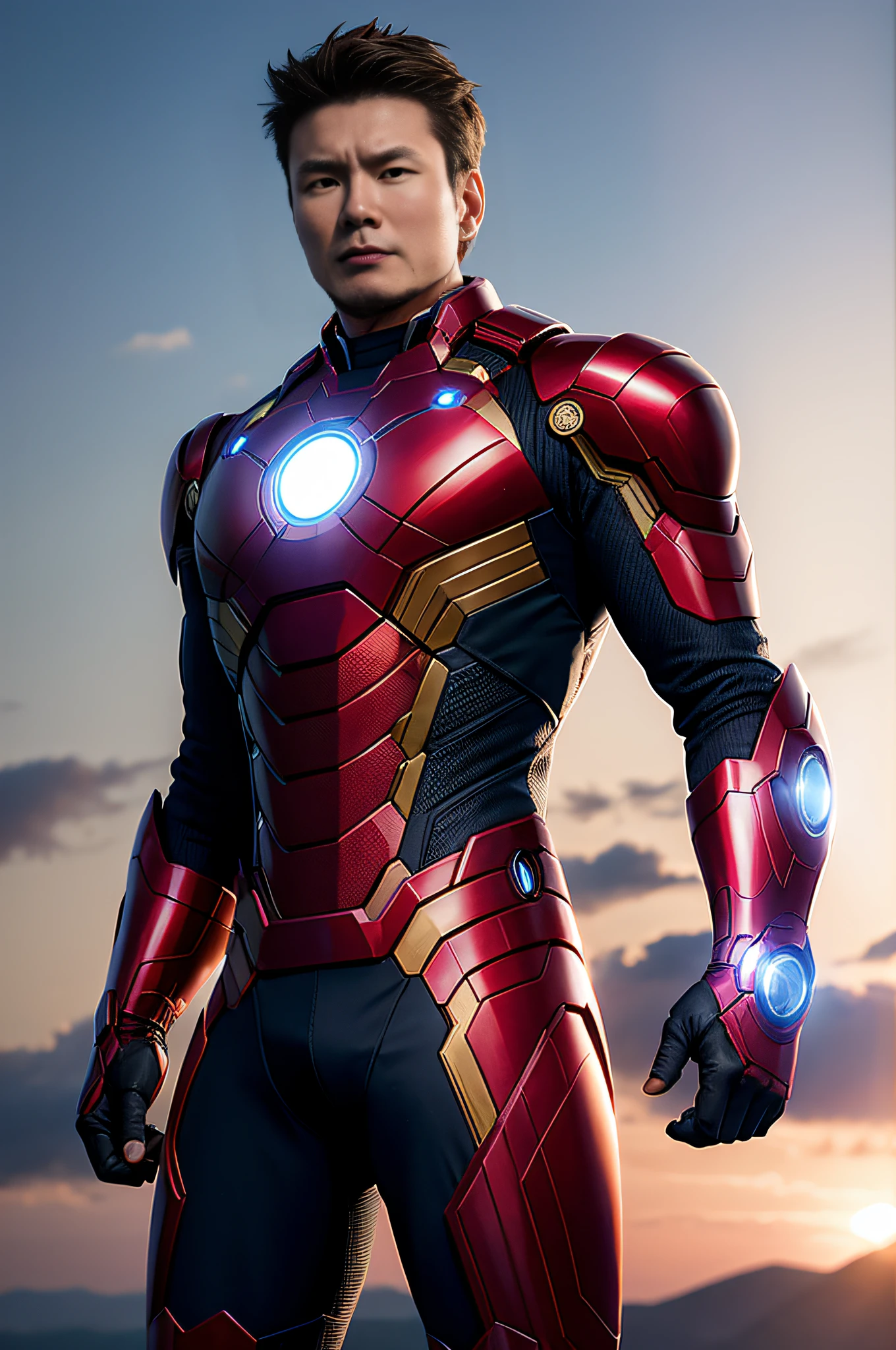 Marvel，flathead，Board inches，tony stark，realisticlying，dynamic lights，Ex，Gray stubble，full shoot，（非常详细的 CG 统一 8k 壁纸），Trends on ArtStation，Trends on CGSociety，high detal，tack sharp focus，dramatic，Photoreality，