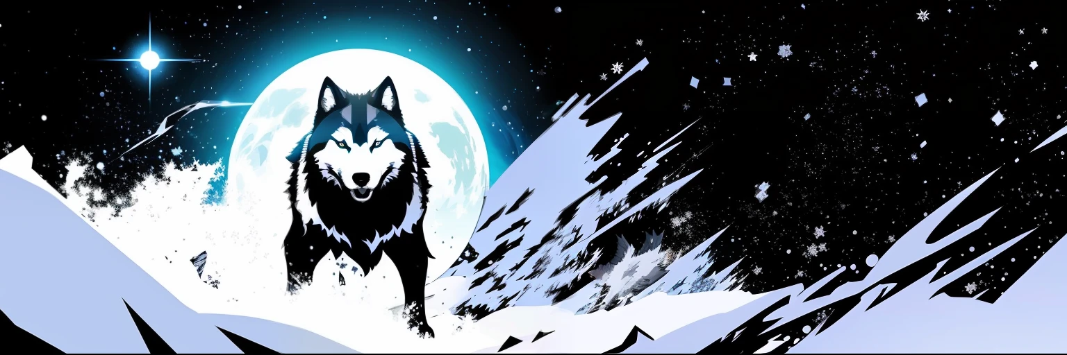 Anime style picture of wolf with a big mouth, frank miller style, Wallpaper phone, random background scene, Lots of negative space, waterfall in asteroid field, style of frank miller, dark negative space, bump map, Dark. No text, Very high contrast, detailed with shadows, (Snow), zoomed out very far, high contrast illustrations