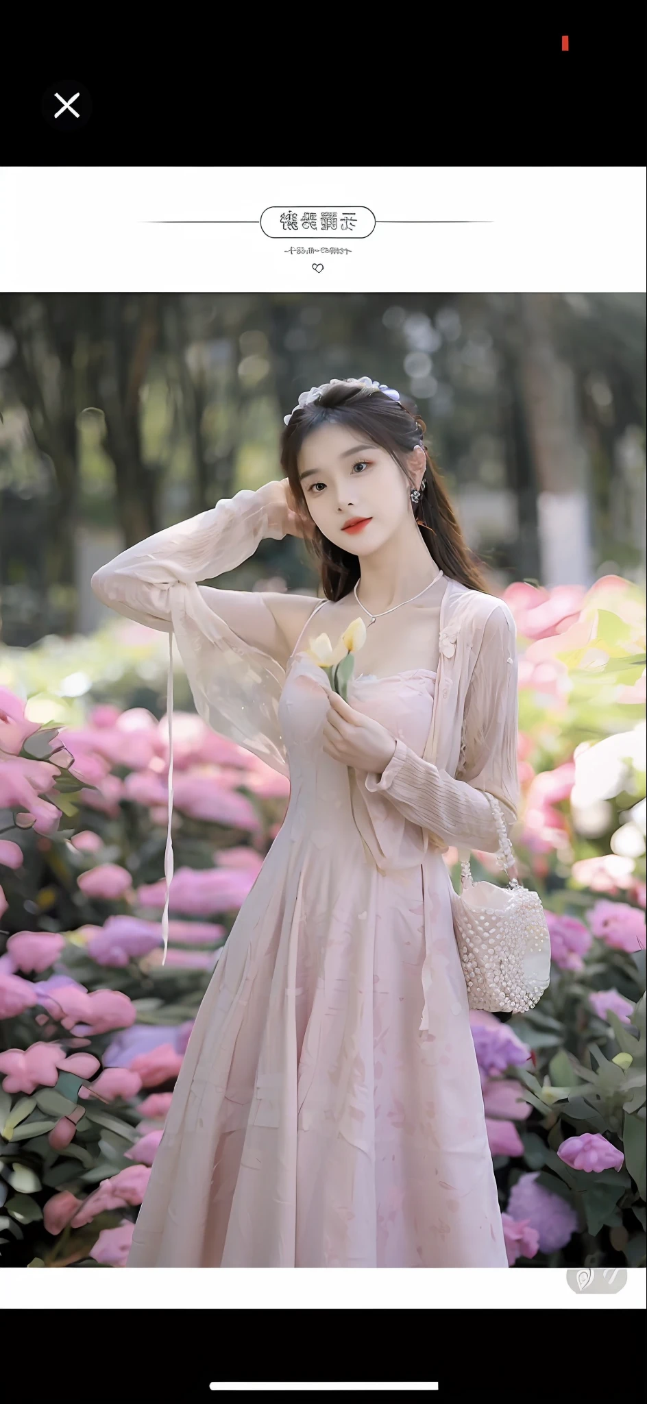 Close-up of a woman in a dress holding a flower, Romantic dress, Lovely woman, dressed with long fluent clothes, Gorgeous lady, cute cute, Pink dress, young and cute girl, wearing pink floral gown, Wearing beautiful clothes, a cute young woman, xintong chen, Cute and lovely, shaxi, beautiful lady, Cute woman, Wearing a pink dress