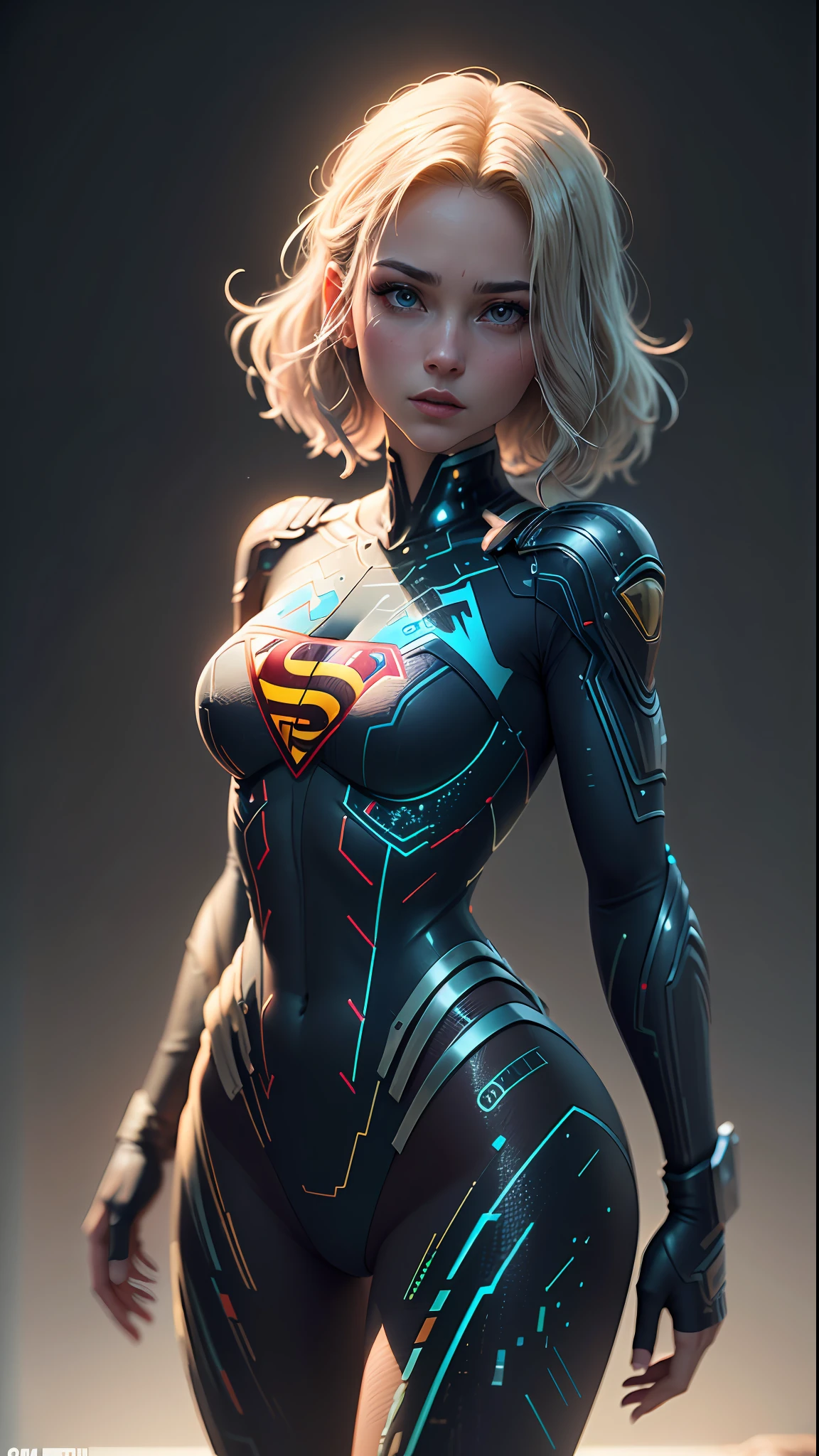 ((Melhor qualidade)), ((obra-prima)), (detalhado: 1.4), 3D, uma imagem de uma linda mulher supergirl cyberpunk,HDR usando letra S do superman no peito (High Dynamic Range),Ray Tracing,NVIDIA RTX,Super-Resolution,Unreal 5,Subsurface dispersão, Textura PBR, Post-processing, anisotropic filtering, Profundidade de campo, Maximum clarity and sharpness, Texturas multicamadas, Albedo e mapas especulares, surface shading, Accurate simulation of light-material interaction, perfectly proportions, Octane Render, Two-tone lighting,Abertura ampla,ISO baixo,White balance,thirds rule,8K RAW,CircuitBoardAI,