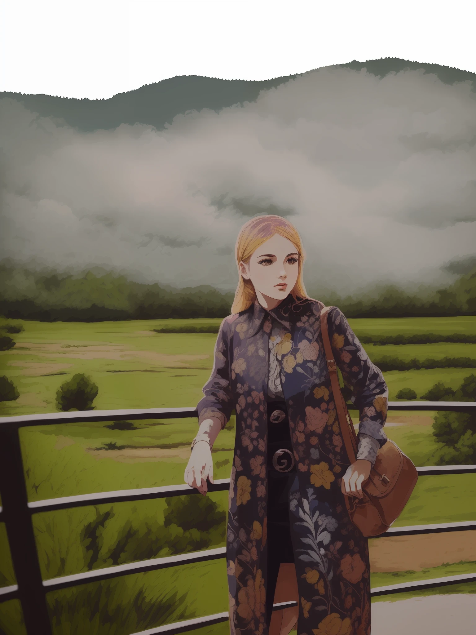 (((Lots of color filters+Vintage effect:1.2+retro style)), hiquality, Detailed drawing, Impressive illustration, beautifull details), Dynamic composition, Bright colors, Magical atmosphere, mysterious aura, Mysterious light, Girl in stylish clothes, Bright make-up, hair of different colors (yellow hair strokes), Fantastic backstory, magnificent details, Dreams and inspiration.