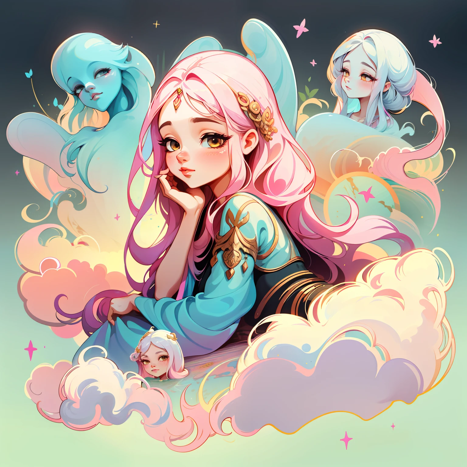 adesivo,1girl, fundo simples, retrato, girl with long hair, beautiful goddess girl, goddess aesthetic, beautiful girl, very beautiful fantasy art, beautiful and elegant female goddess, beautiful detailed fantasy, pink and yellow color palate, pink color-theme