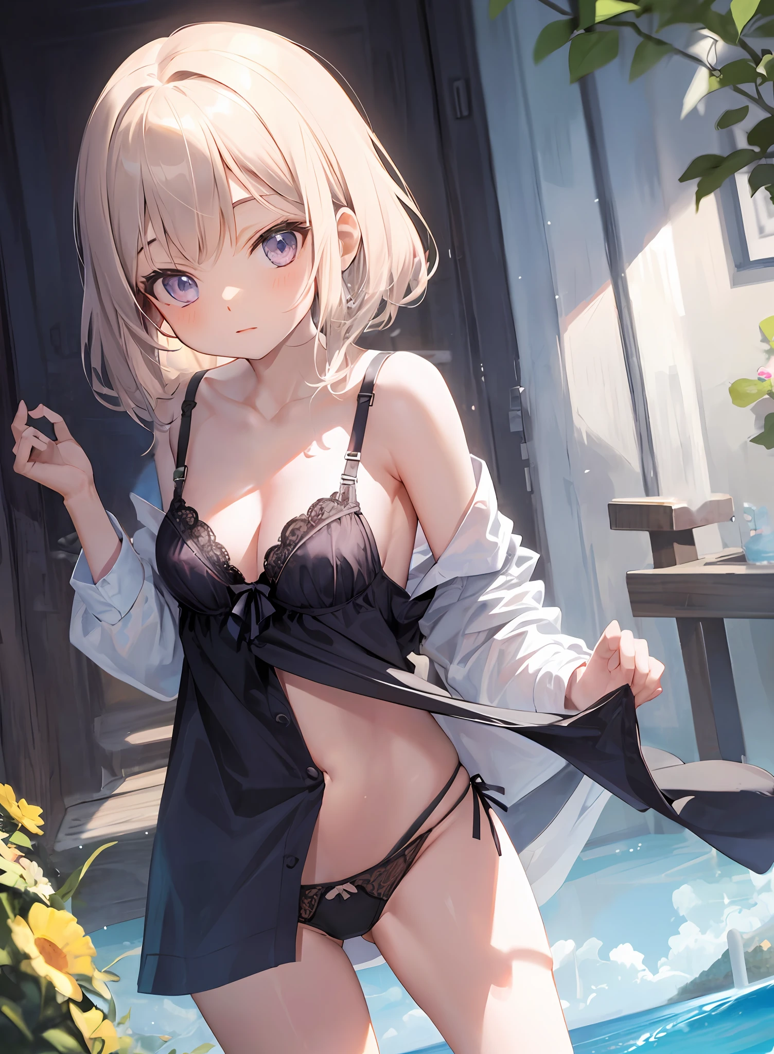 No clothes,Reveal panties and bra