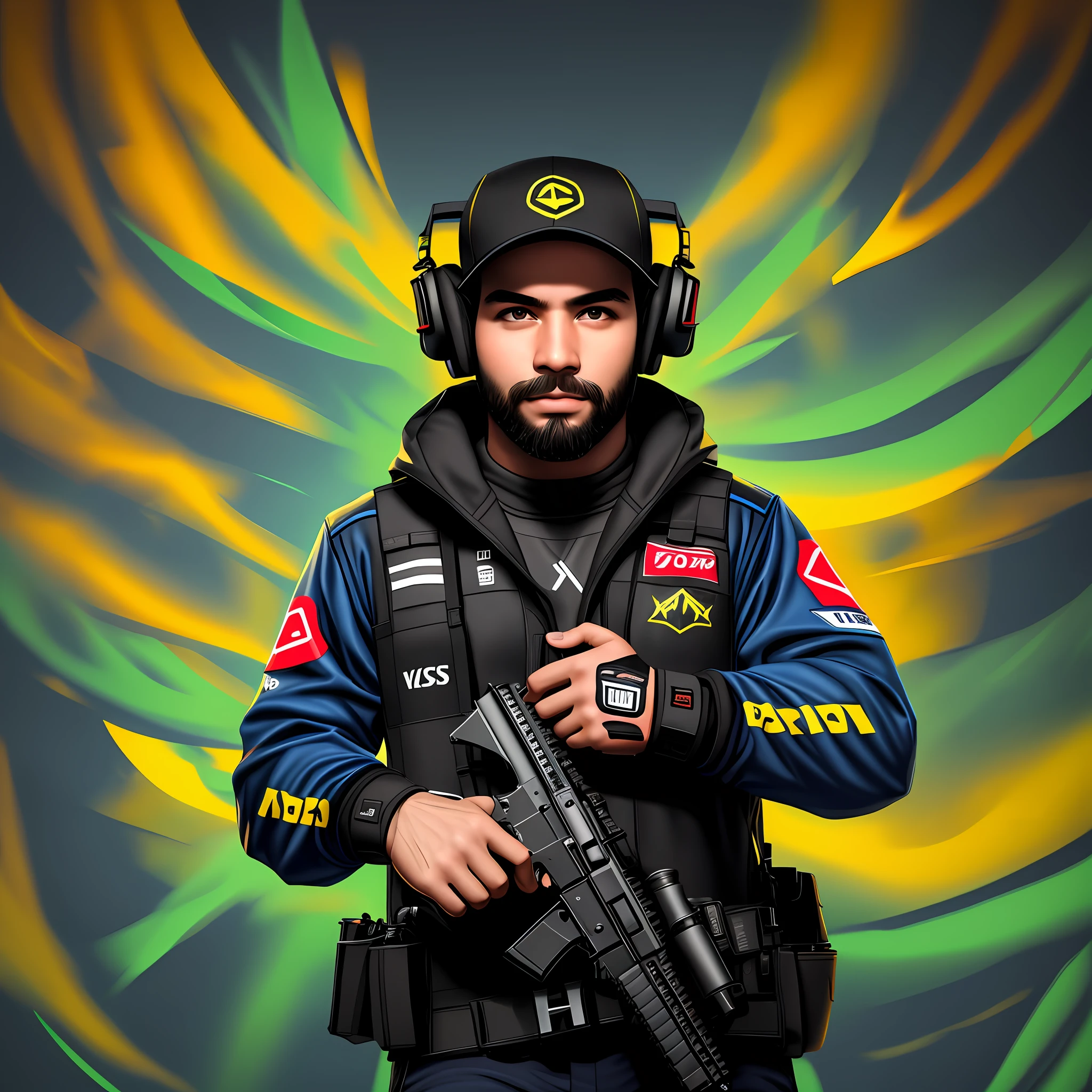 Foto RAW 8k logo minimalista 2D "adesivo csgo, adesivo da equipe de CSGO de alta qualidade, extremamente detalhado, with unique and dynamic style, com cores vibrantes e vivas, perfect for decorating your gaming equipment with the excitement and passion of esports."