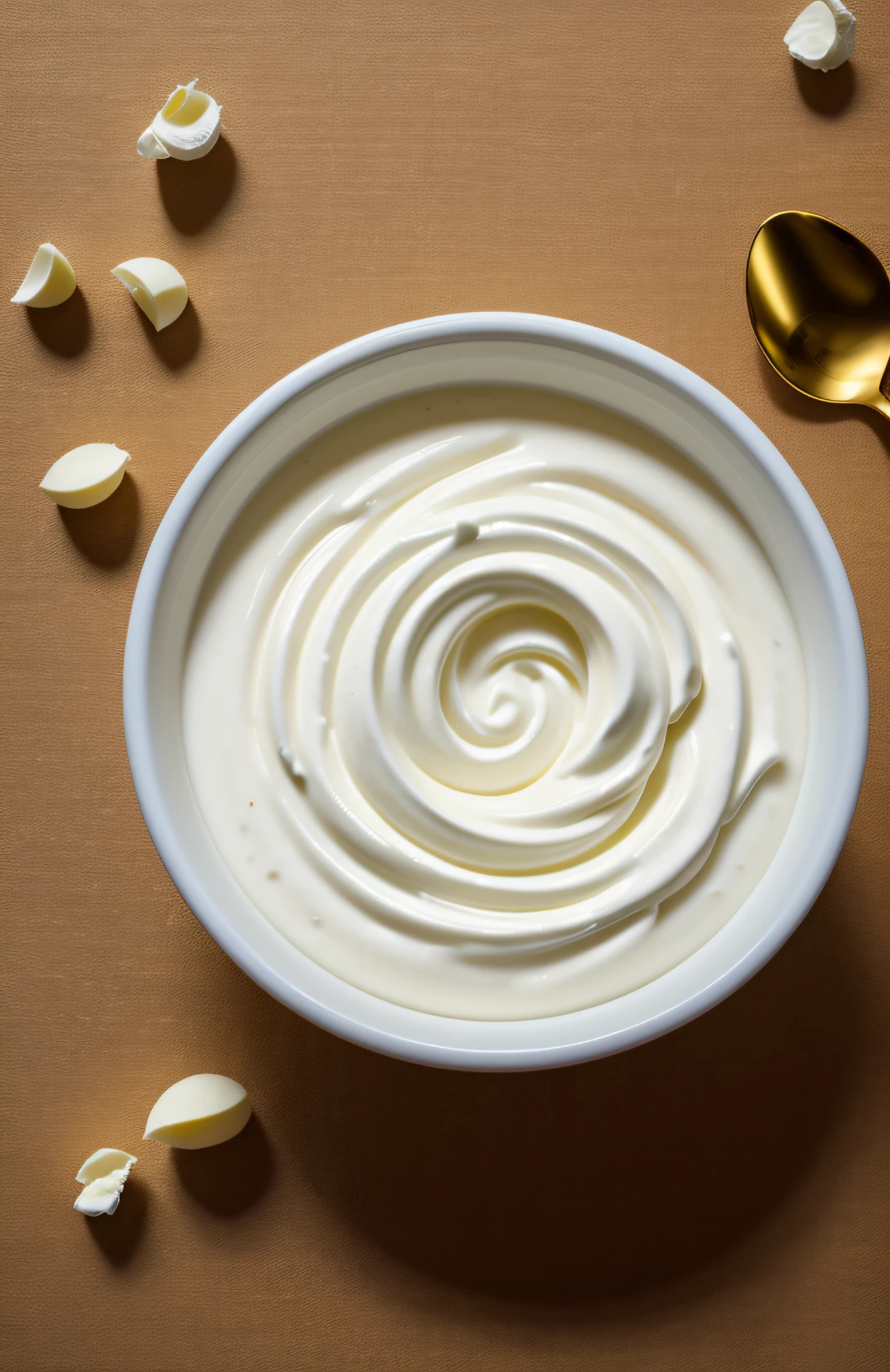 "Indulge in the creamy allure of Greek yogurt through this ultra-realistic and detailed photography. The velvety smooth texture, spooned into delicate coils, entices you to savor the richness of this healthy delight."