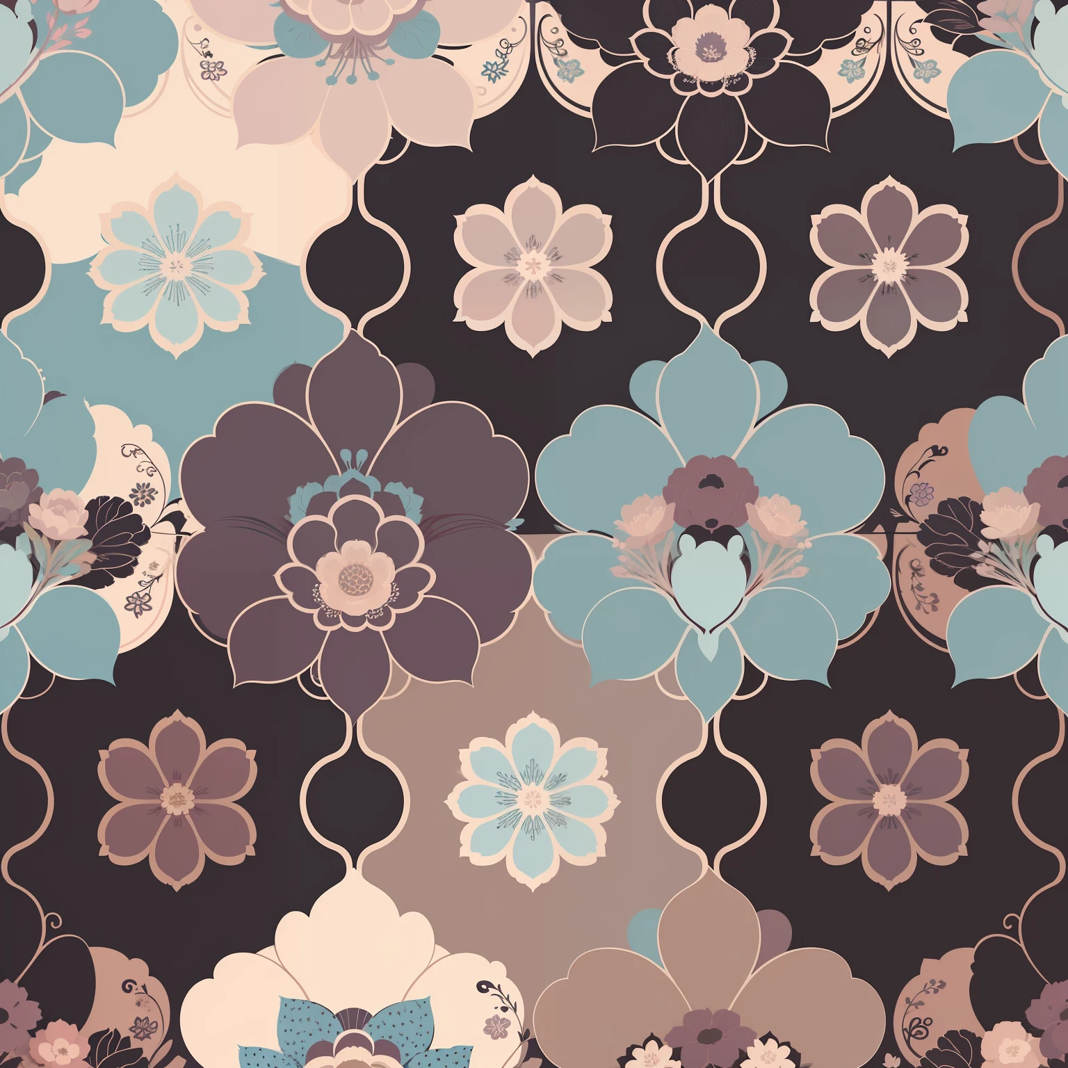 Flat style wallpaper, Vector style floral vine pattern pastel shades , Pastel blue, light blue, beige, Soft Purple, Small flowers,light blue